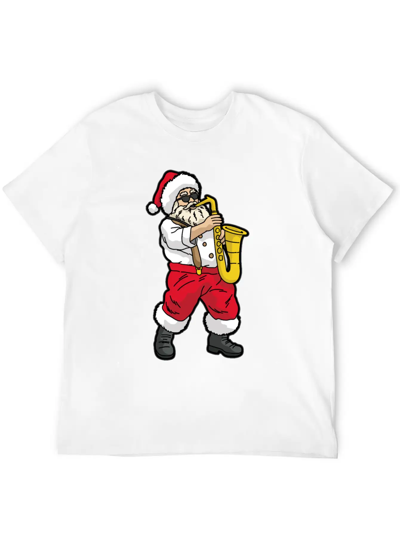 SANTA Playing SAXOPHONE Unisex Short Sleeve Soft Cotton T-Shirt – Casual Everyday Wear