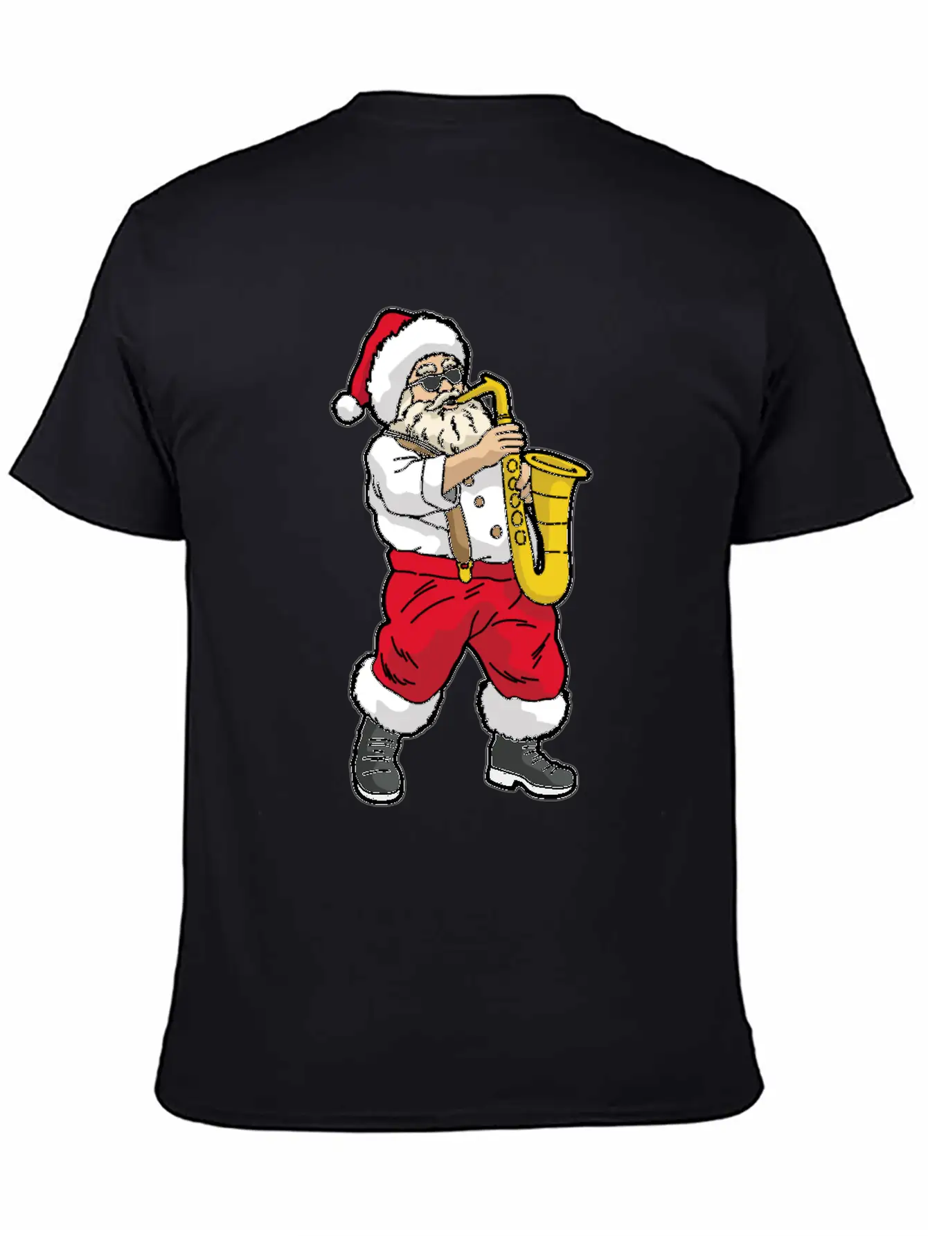 SANTA Playing SAXOPHONE Unisex Short Sleeve Soft Cotton T-Shirt – Casual Everyday Wear