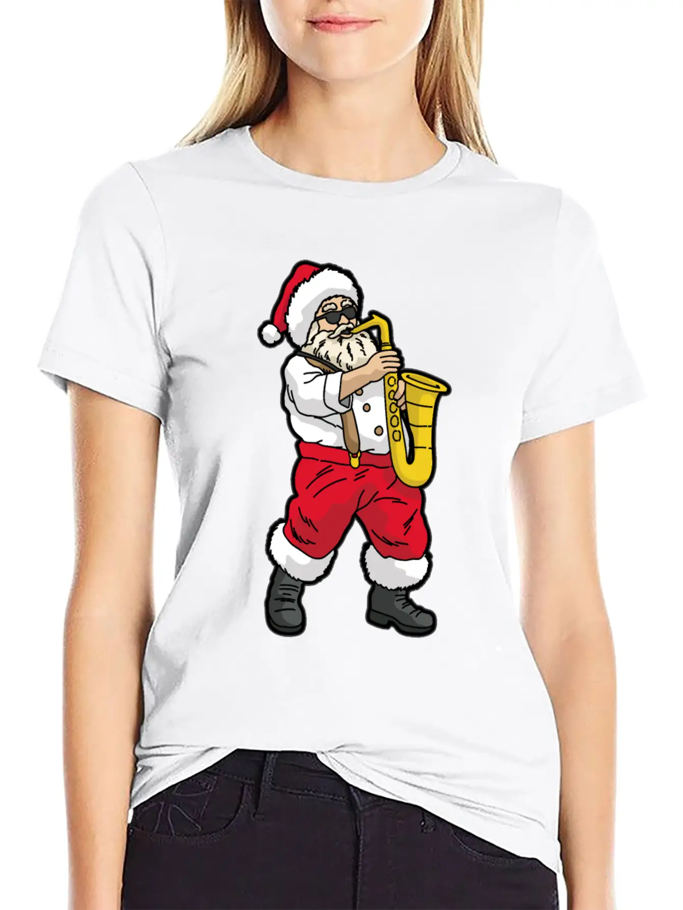 SANTA Playing SAXOPHONE Unisex Short Sleeve Soft Cotton T-Shirt – Casual Everyday Wear