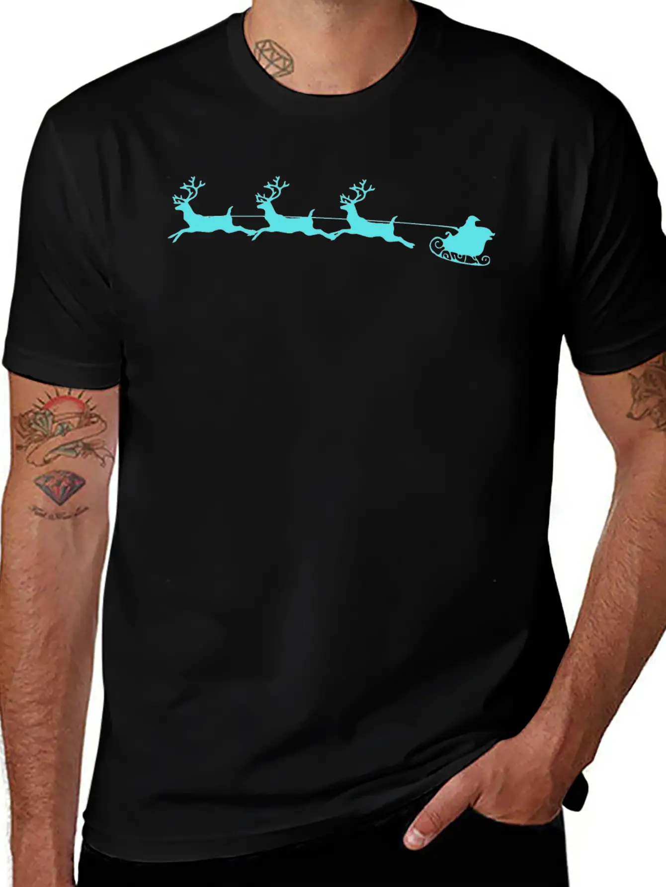 Santa Sleigh And Reindeer Stylish Everyday T-Shirt – Unisex Basic Cotton Tee