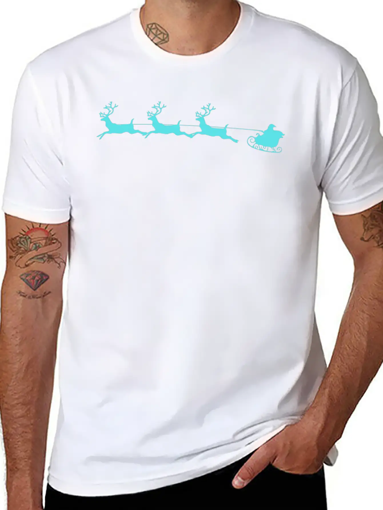 Santa Sleigh And Reindeer Stylish Everyday T-Shirt – Unisex Basic Cotton Tee