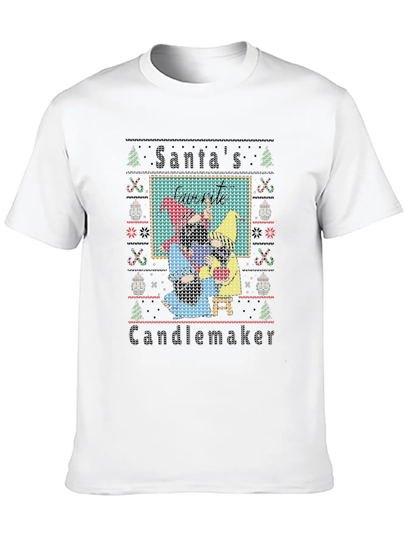 Santas Elfs Ugly Christmas Candlemaker Unisex Short Sleeve Soft Cotton T-Shirt – Casual Everyday Wear