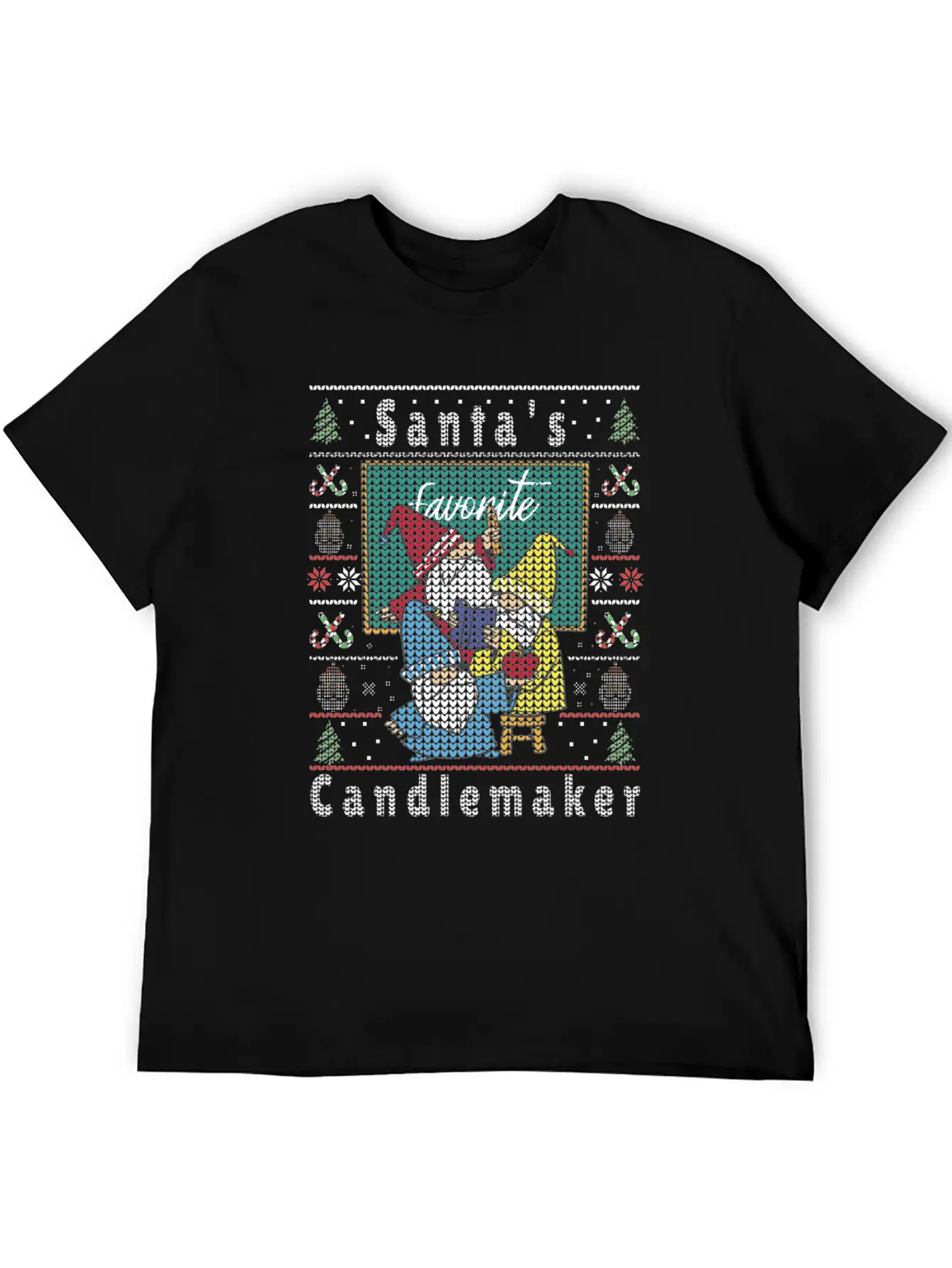 Santas Elfs Ugly Christmas Candlemaker Unisex Short Sleeve Soft Cotton T-Shirt – Casual Everyday Wear