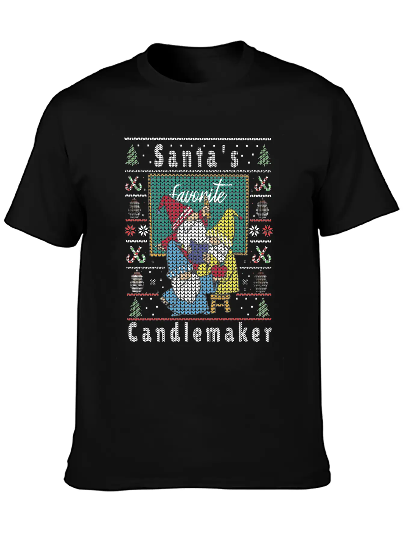 Santas Elfs Ugly Christmas Candlemaker Unisex Short Sleeve Soft Cotton T-Shirt – Casual Everyday Wear