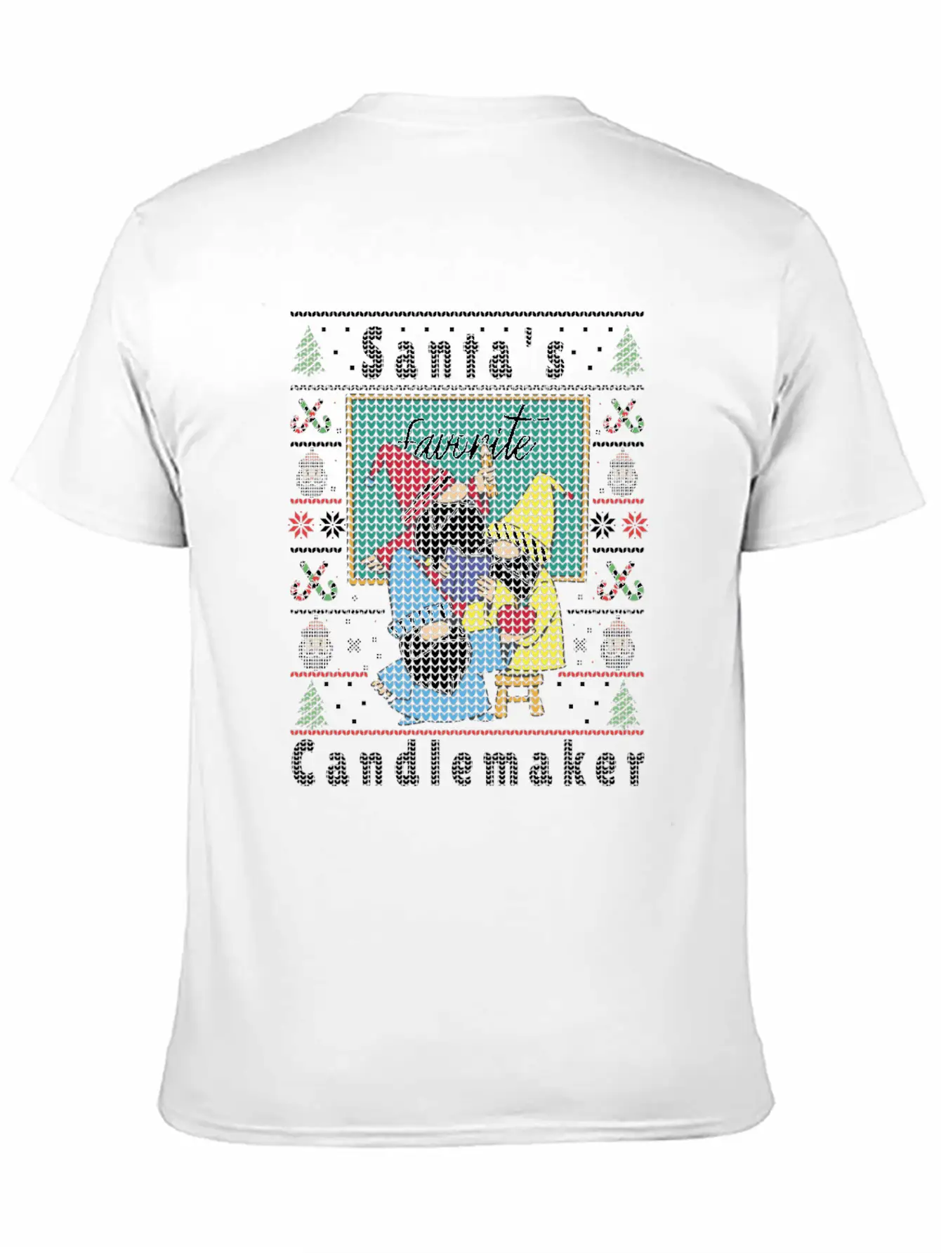 Santas Elfs Ugly Christmas Candlemaker Unisex Short Sleeve Soft Cotton T-Shirt – Casual Everyday Wear
