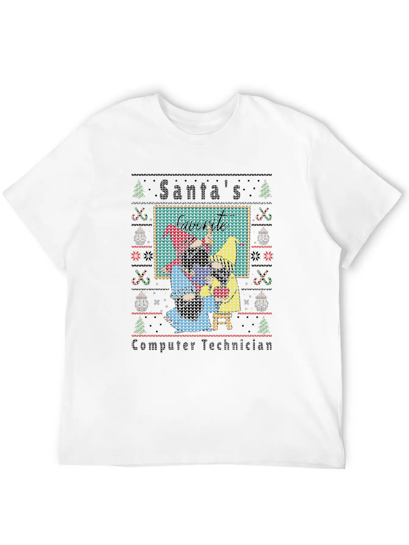 Santas Elfs Ugly Christmas Computer-Technician Basic Graphic T-Shirt – Daily Comfort In Soft Cotton