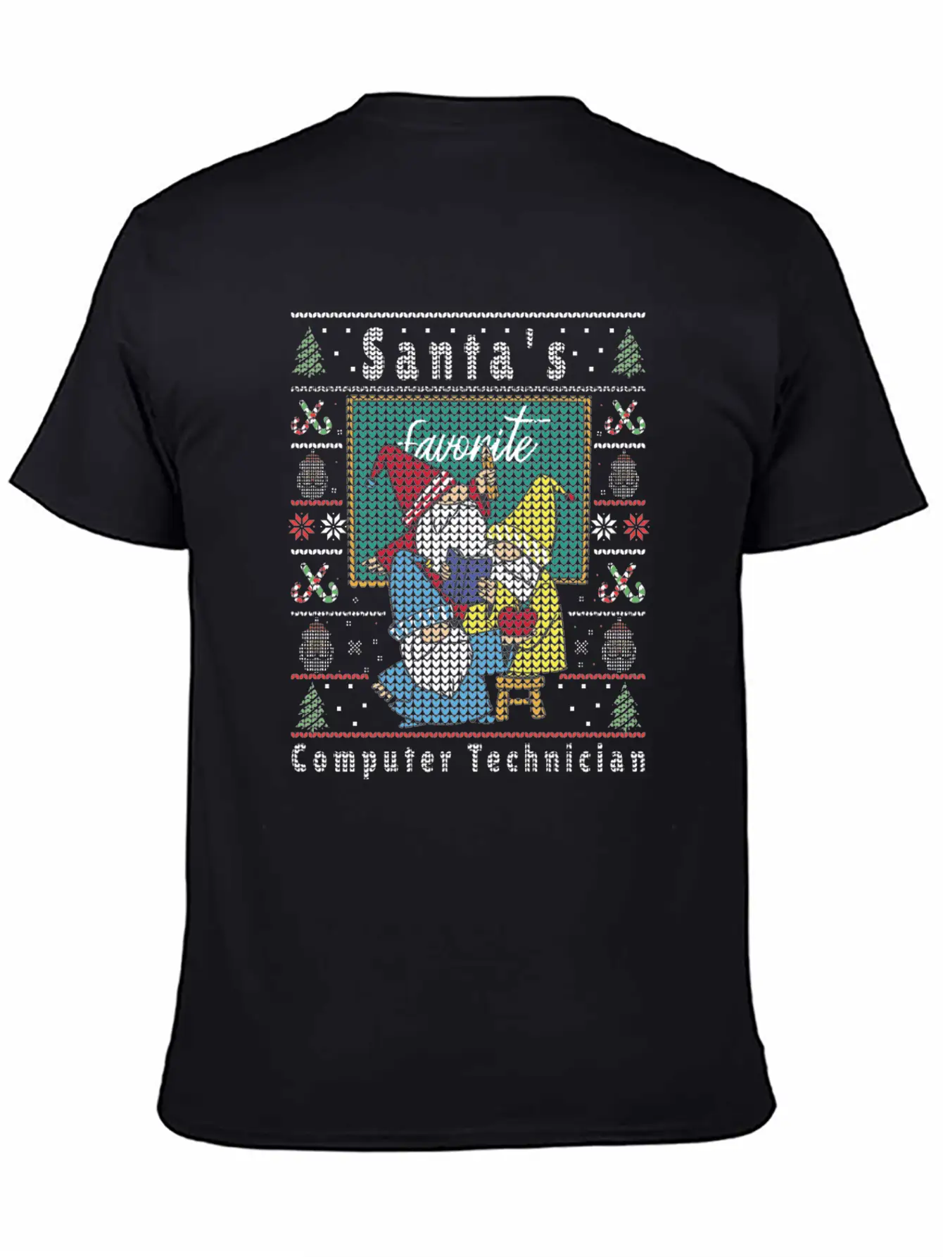 Santas Elfs Ugly Christmas Computer-Technician Basic Graphic T-Shirt – Daily Comfort In Soft Cotton