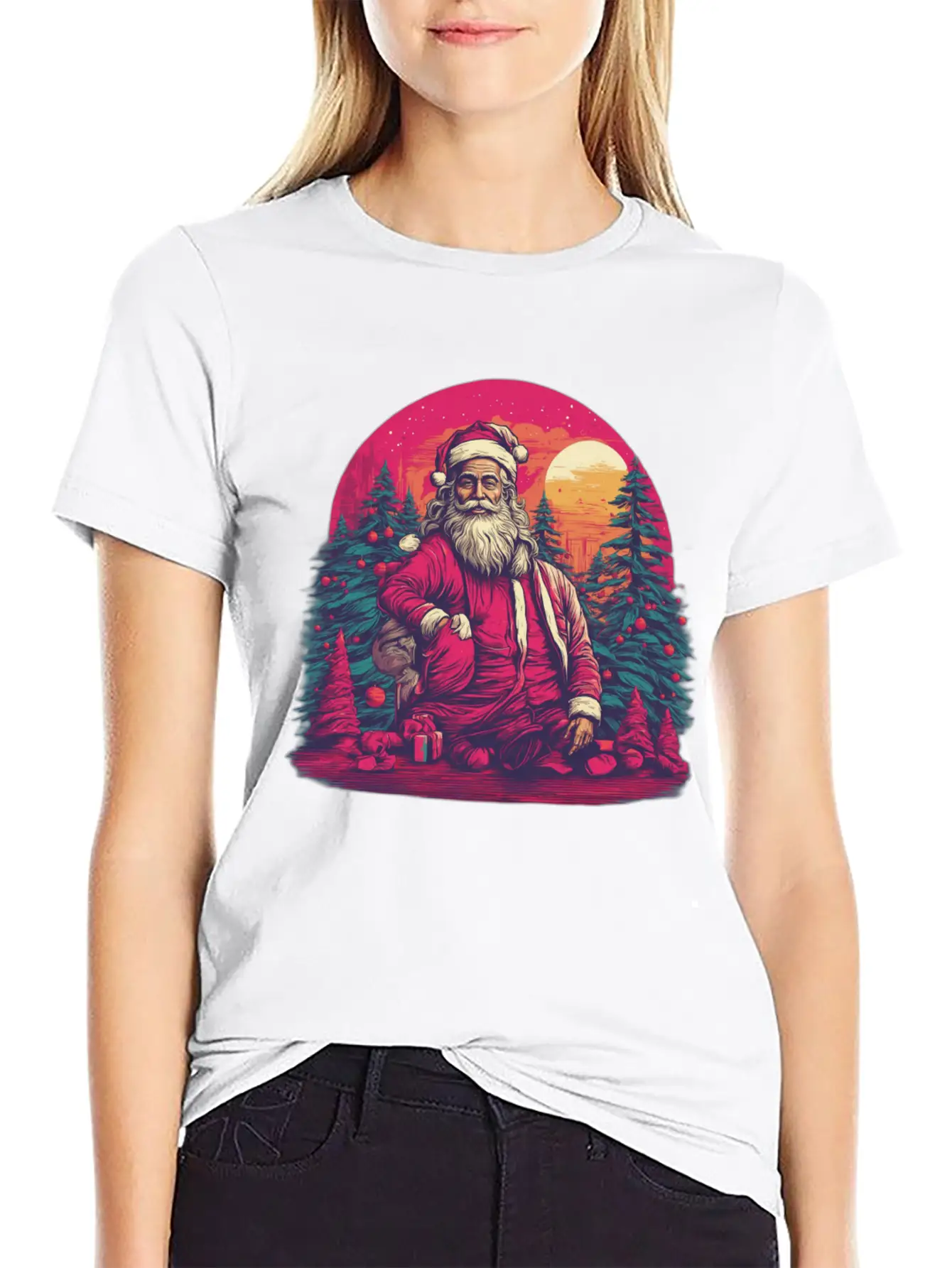 Santa's Surreal Symphony: Festive Impressionism In Essential Unisex Summer Tee – Soft Cotton Casual Fit
