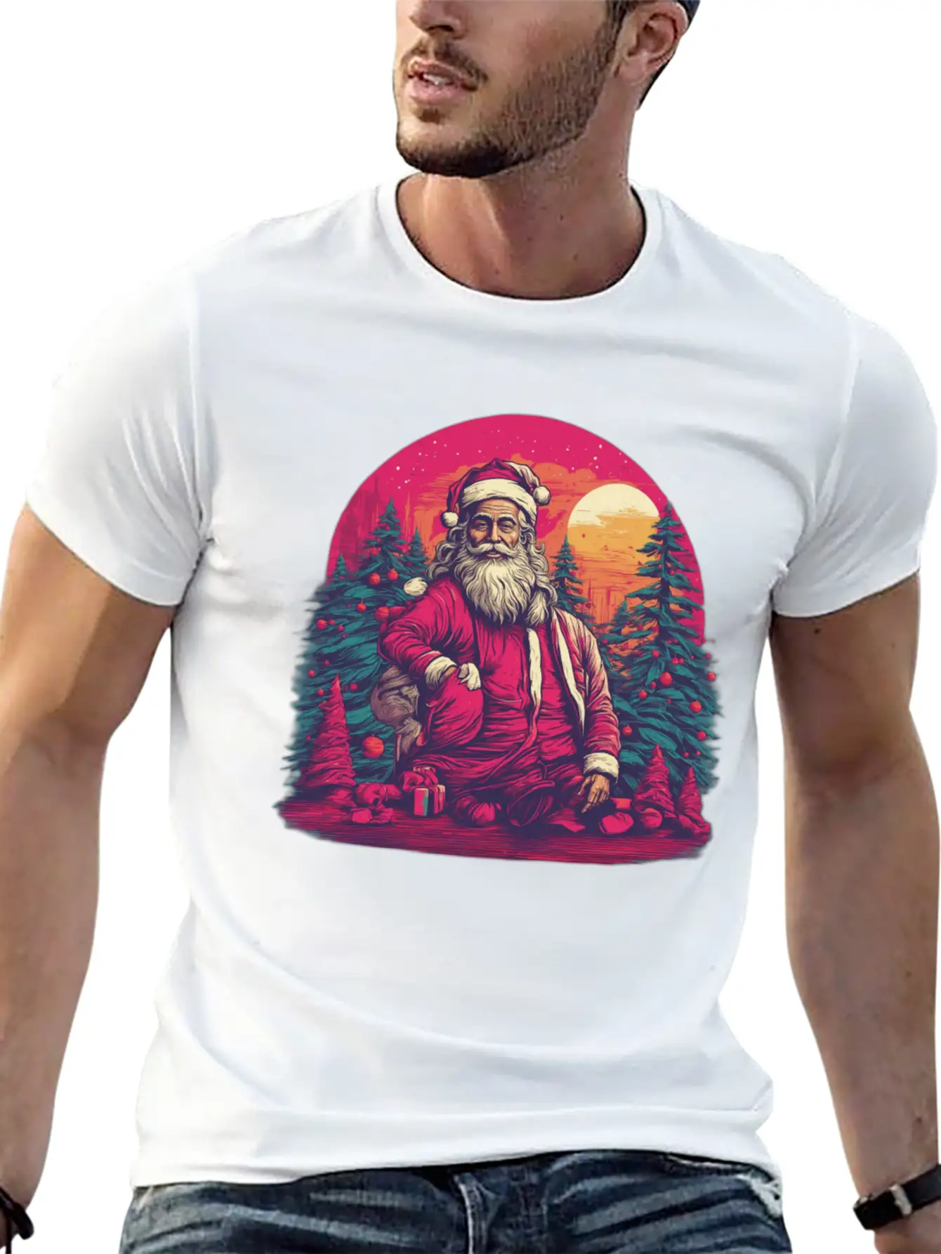 Santa's Surreal Symphony: Festive Impressionism In Essential Unisex Summer Tee – Soft Cotton Casual Fit