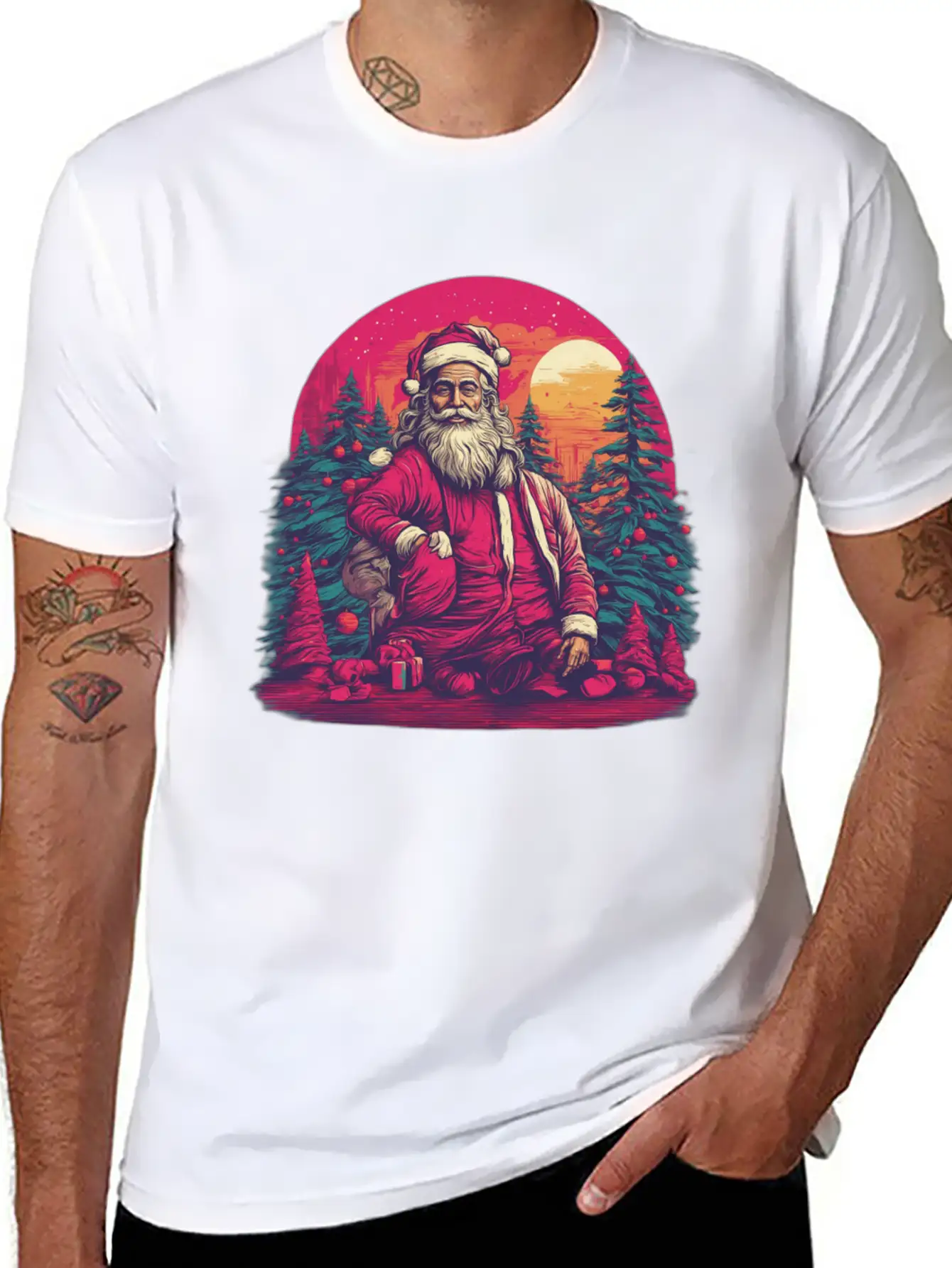 Santa's Surreal Symphony: Festive Impressionism In Essential Unisex Summer Tee – Soft Cotton Casual Fit