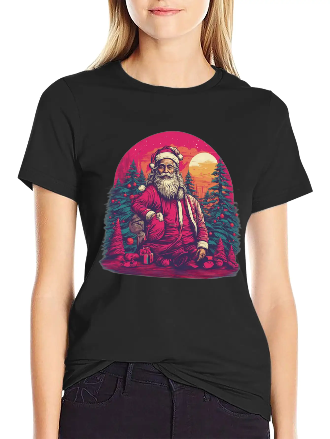 Santa's Surreal Symphony: Festive Impressionism In Essential Unisex Summer Tee – Soft Cotton Casual Fit