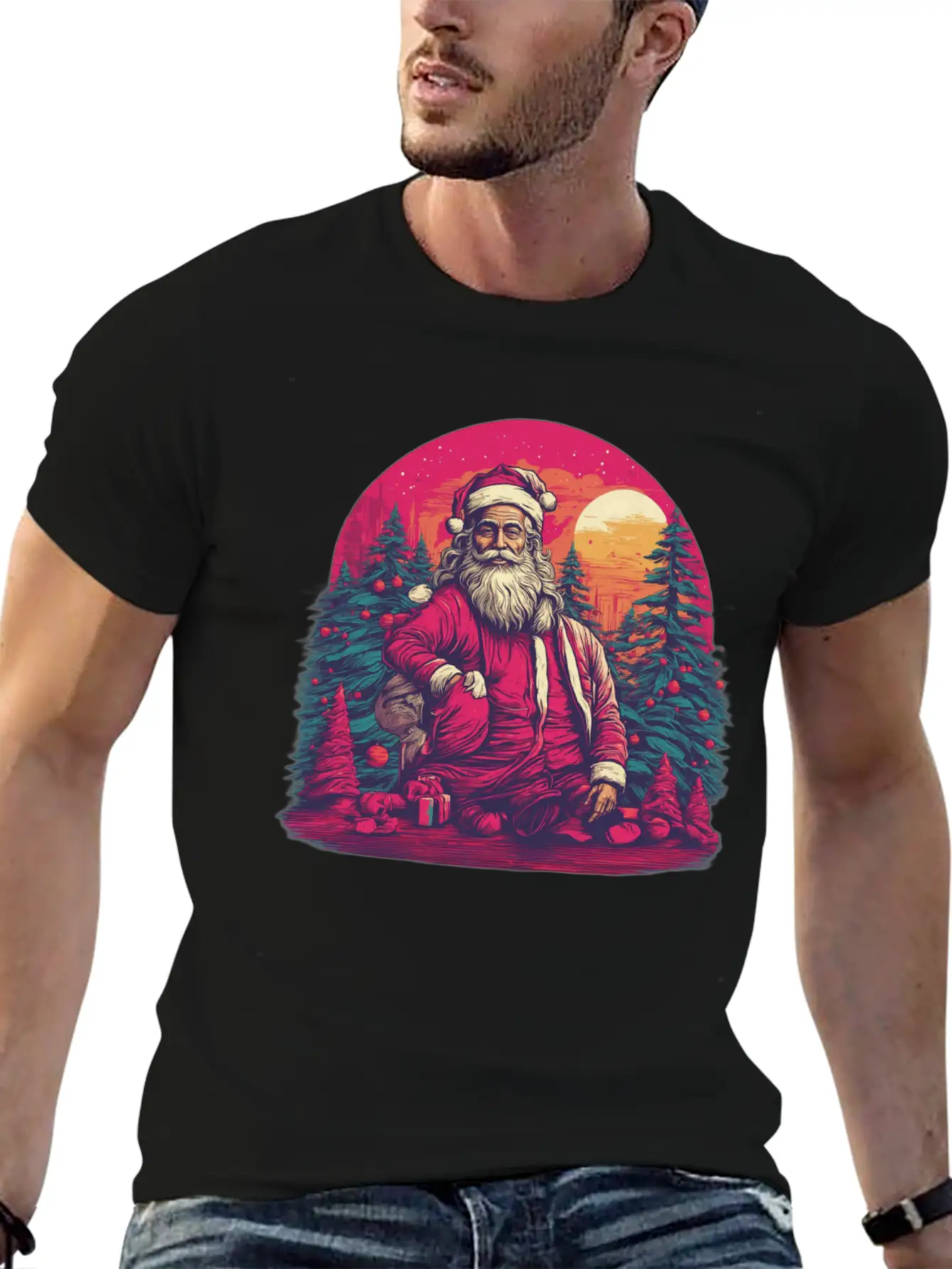 Santa's Surreal Symphony: Festive Impressionism In Essential Unisex Summer Tee – Soft Cotton Casual Fit