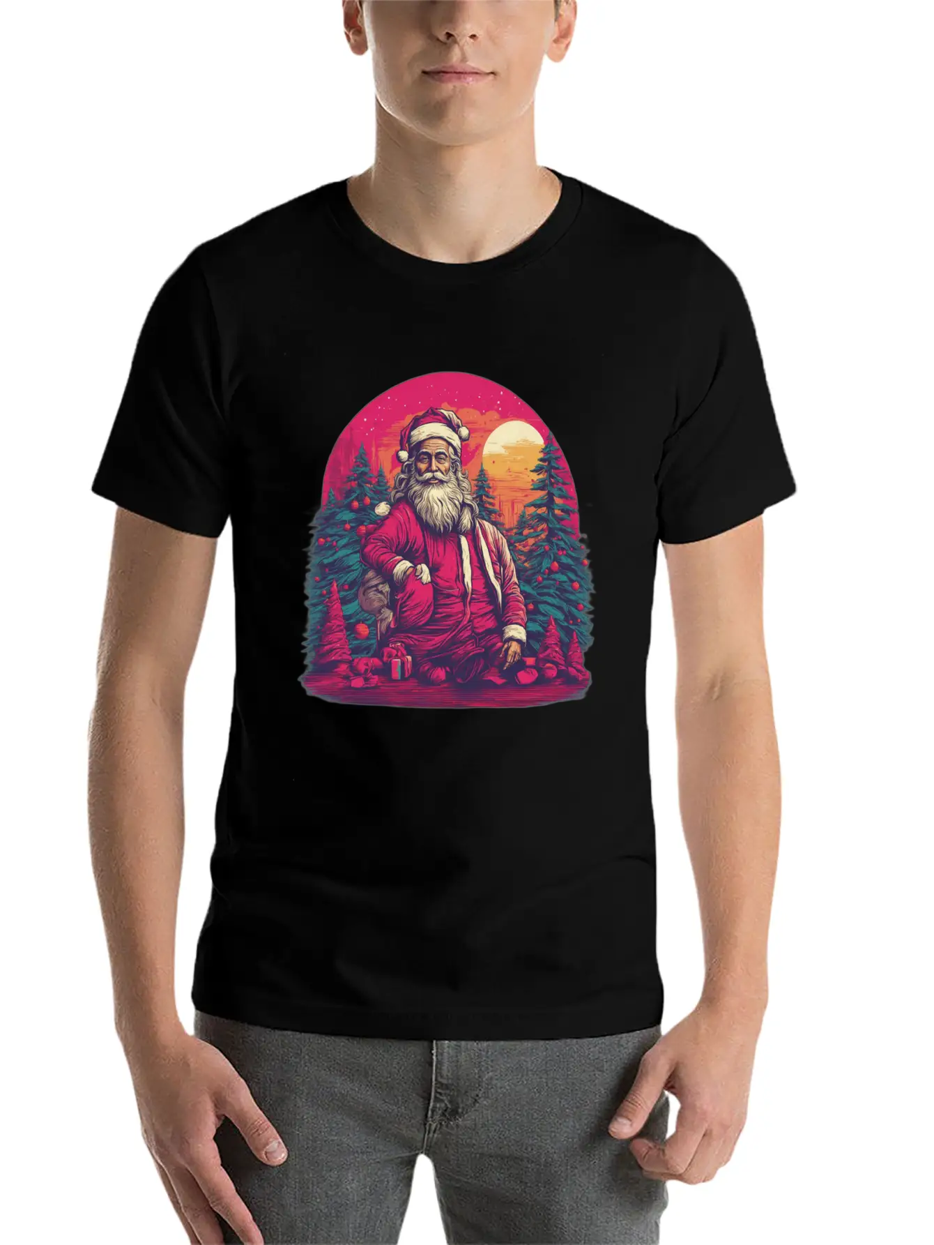 Santa's Surreal Symphony: Festive Impressionism In Essential Unisex Summer Tee – Soft Cotton Casual Fit
