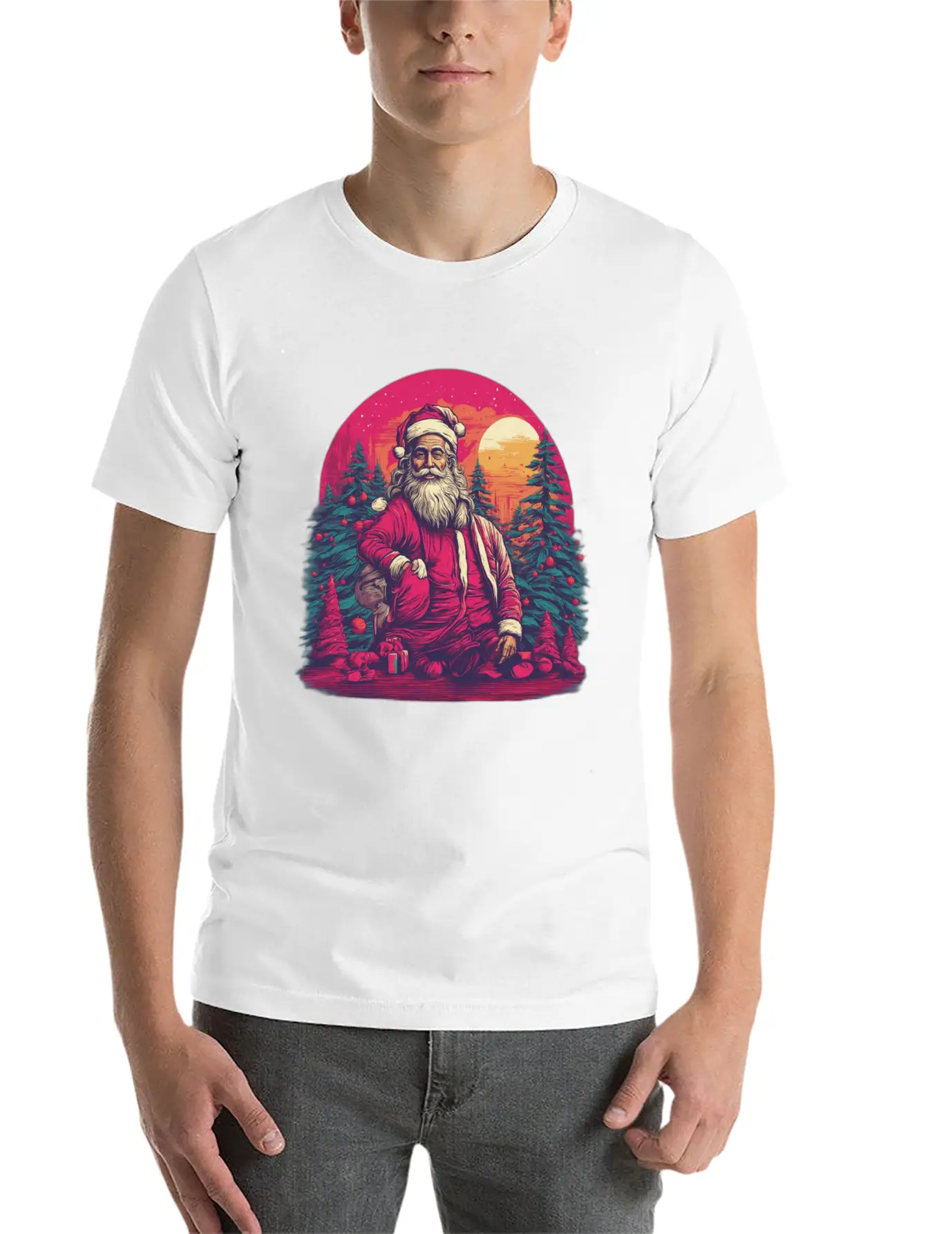Santa's Surreal Symphony: Festive Impressionism In Essential Unisex Summer Tee – Soft Cotton Casual Fit