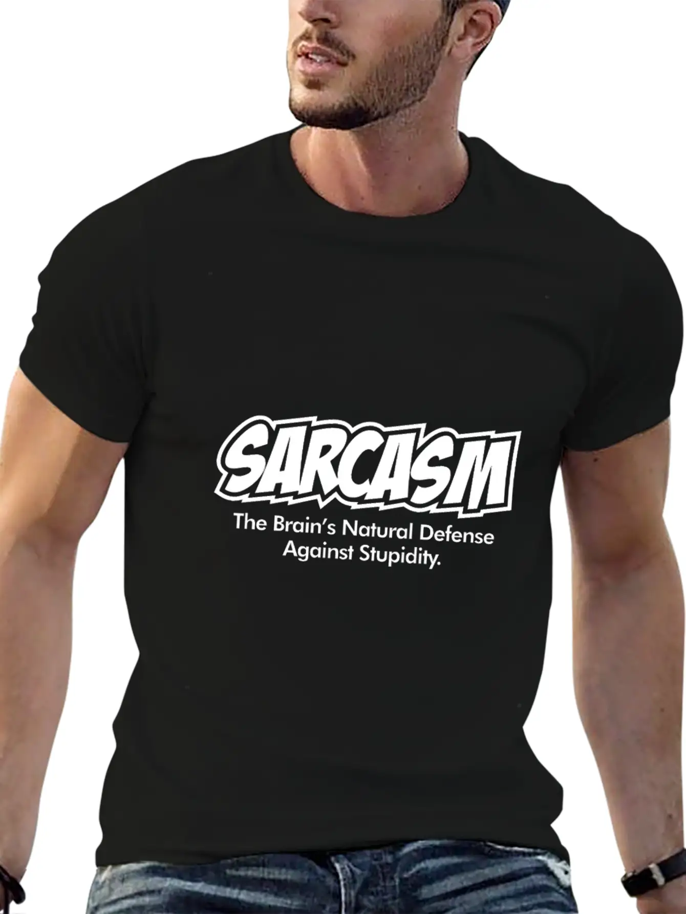 Sarcasm Funny Quote Brains Natural Defense Against Basic Graphic T-Shirt – Daily Comfort In Soft Cotton