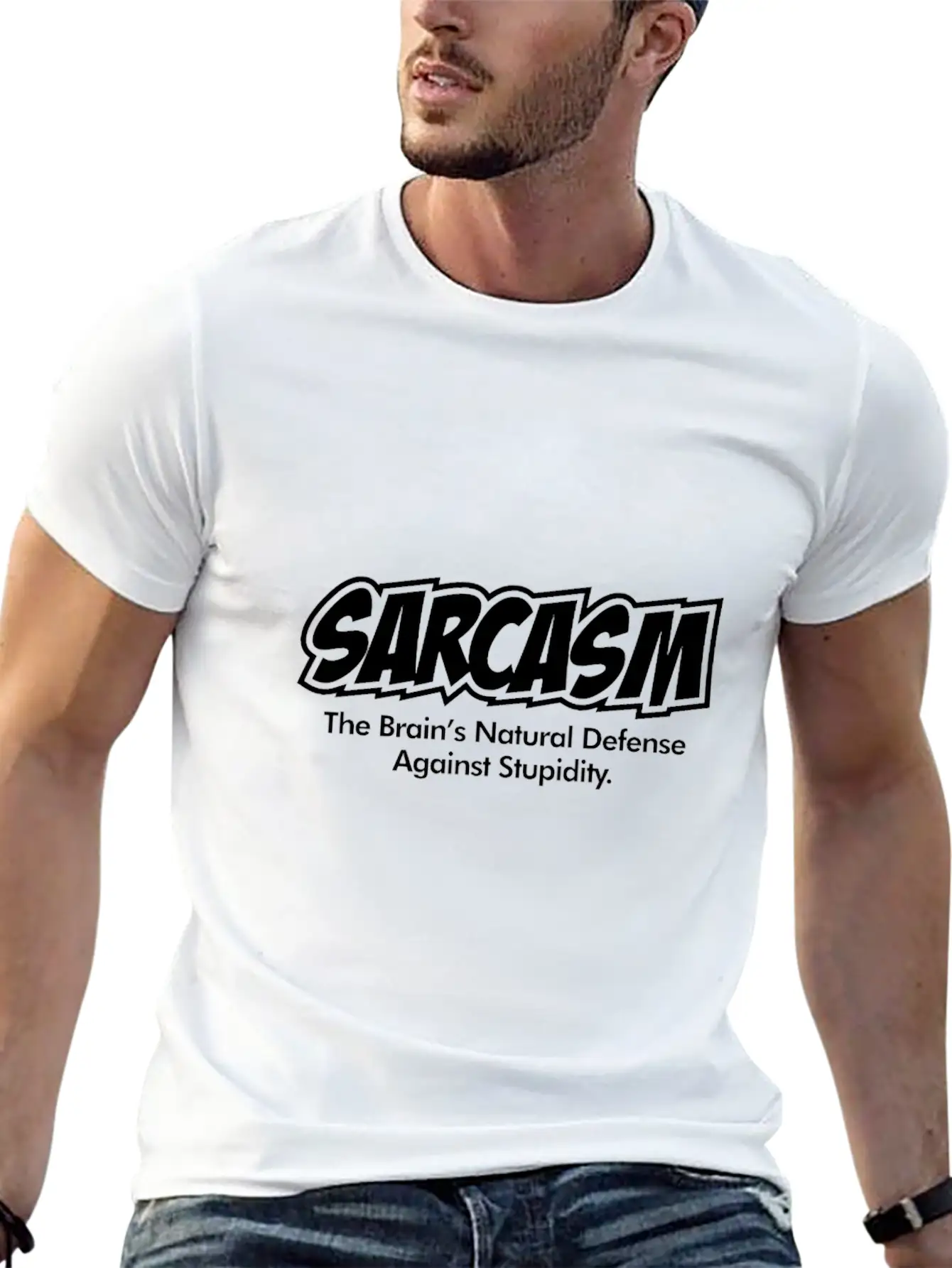 Sarcasm Funny Quote Brains Natural Defense Against Basic Graphic T-Shirt – Daily Comfort In Soft Cotton
