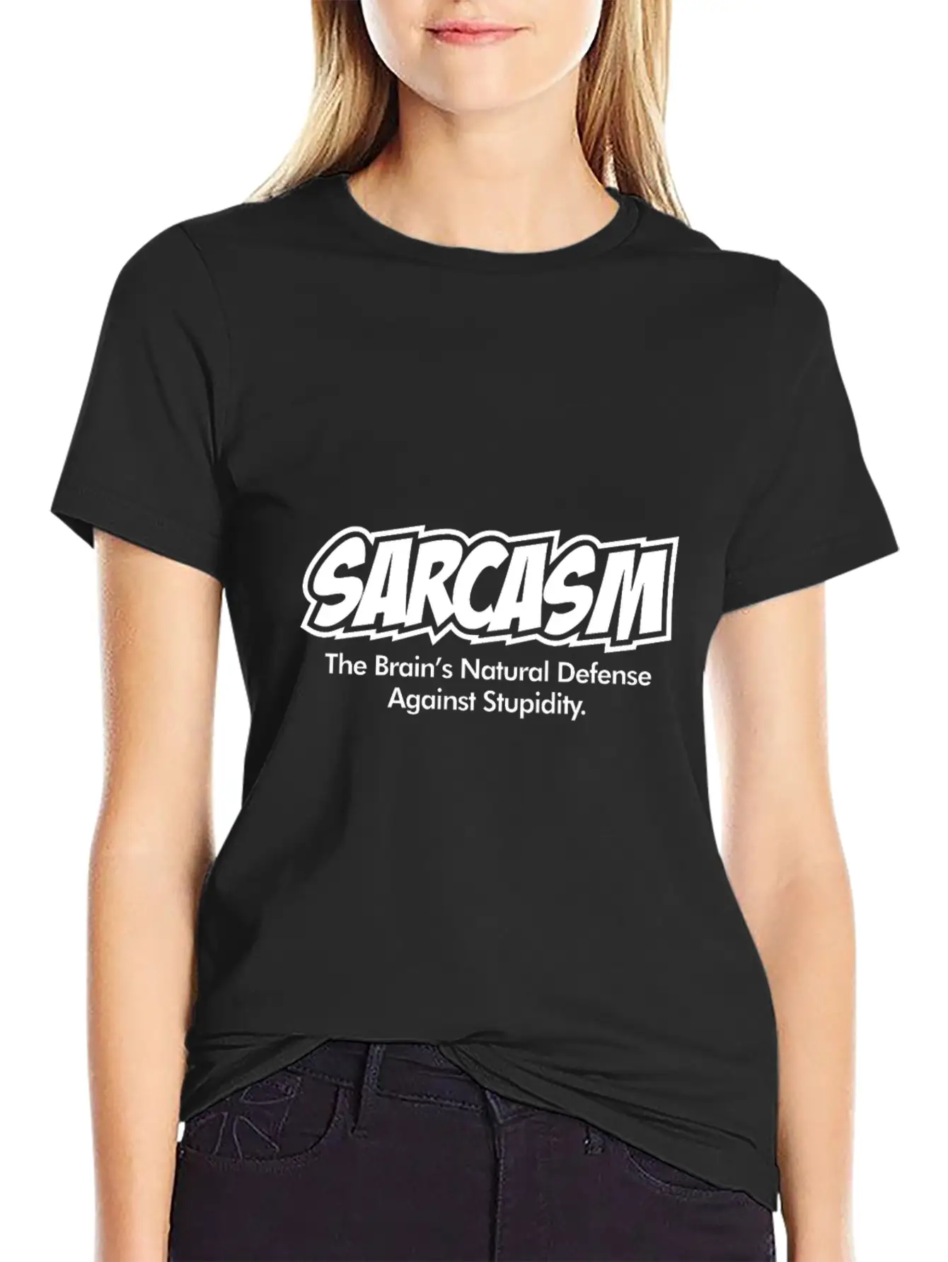 Sarcasm Funny Quote Brains Natural Defense Against Basic Graphic T-Shirt – Daily Comfort In Soft Cotton