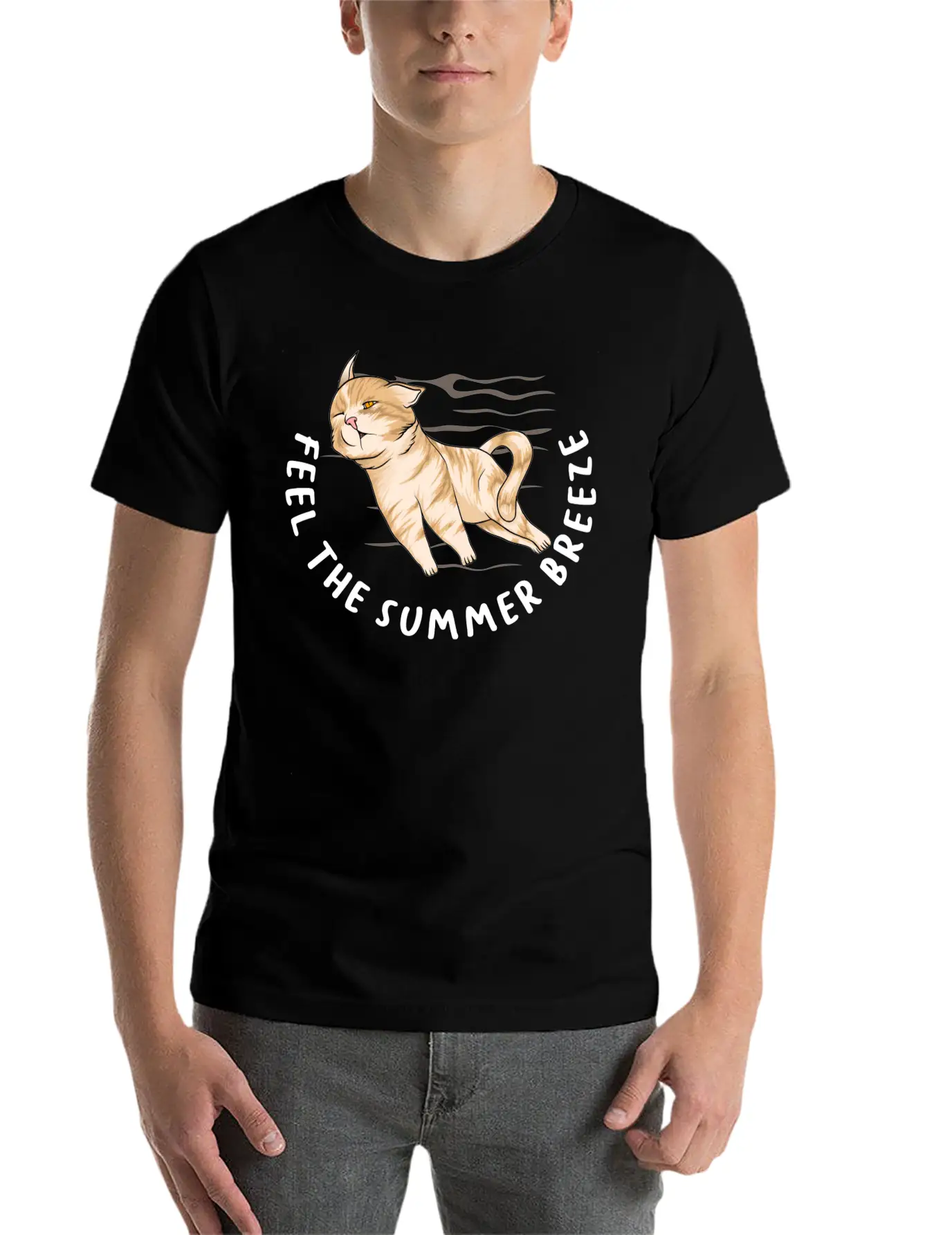 Sarcastic Cat Meme Feel The Summer Breeze Ocean Timeless Short Sleeve Tee – Comfy And Minimalist Design