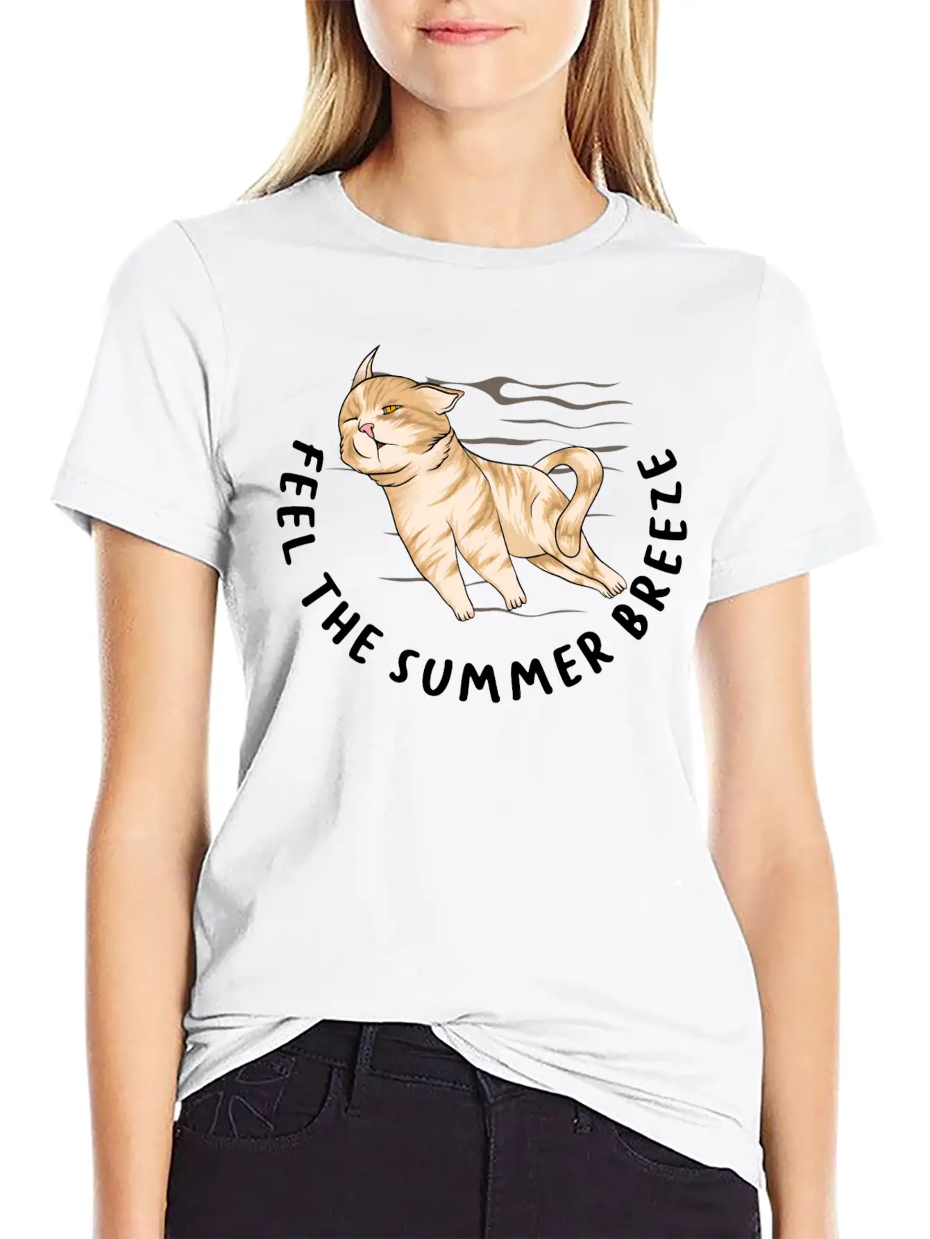 Sarcastic Cat Meme Feel The Summer Breeze Ocean Timeless Short Sleeve Tee – Comfy And Minimalist Design