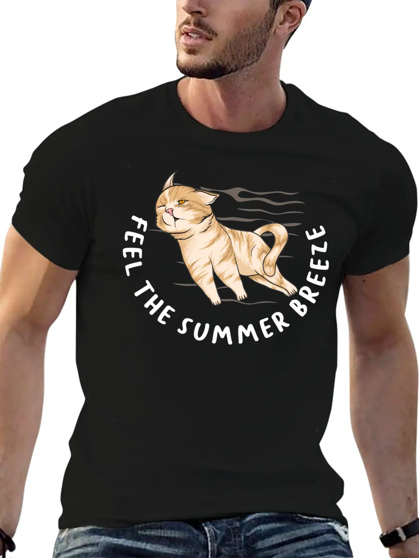 Sarcastic Cat Meme Feel The Summer Breeze Ocean Timeless Short Sleeve Tee – Comfy And Minimalist Design