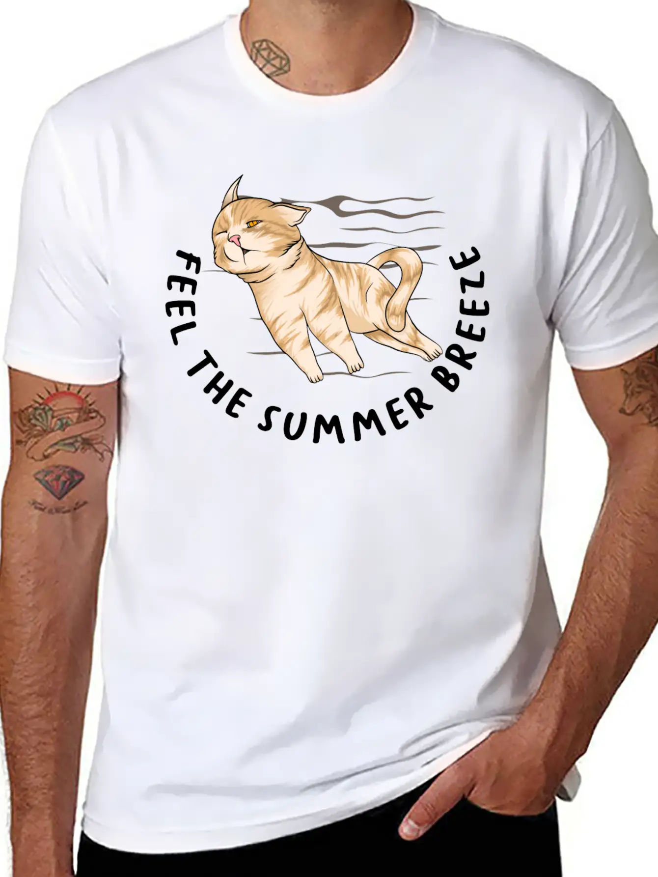 Sarcastic Cat Meme Feel The Summer Breeze Ocean Timeless Short Sleeve Tee – Comfy And Minimalist Design