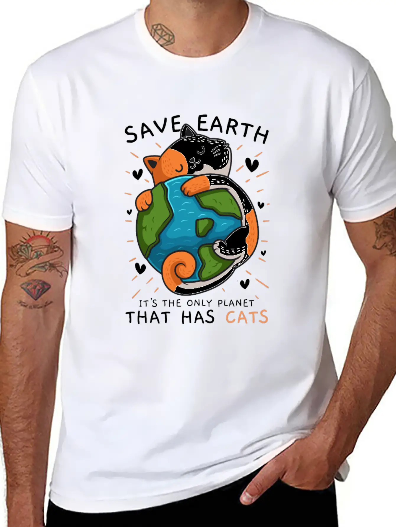 Save Earth It'S The Only Planet That Has Cats Envi Stylish Everyday T-Shirt – Unisex Basic Cotton Tee