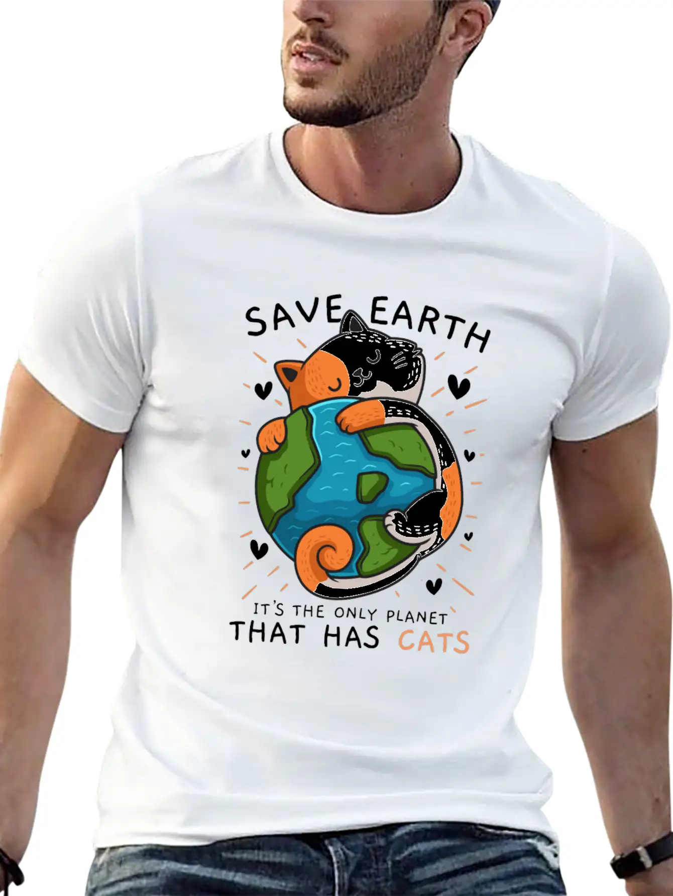 Save Earth It'S The Only Planet That Has Cats Envi Stylish Everyday T-Shirt – Unisex Basic Cotton Tee