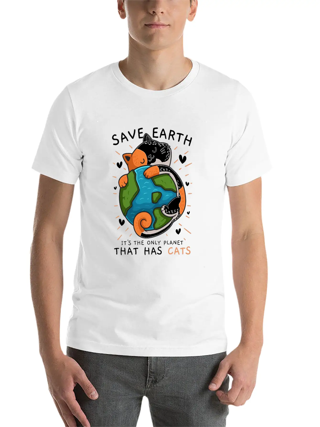 Save Earth It'S The Only Planet That Has Cats Envi Stylish Everyday T-Shirt – Unisex Basic Cotton Tee