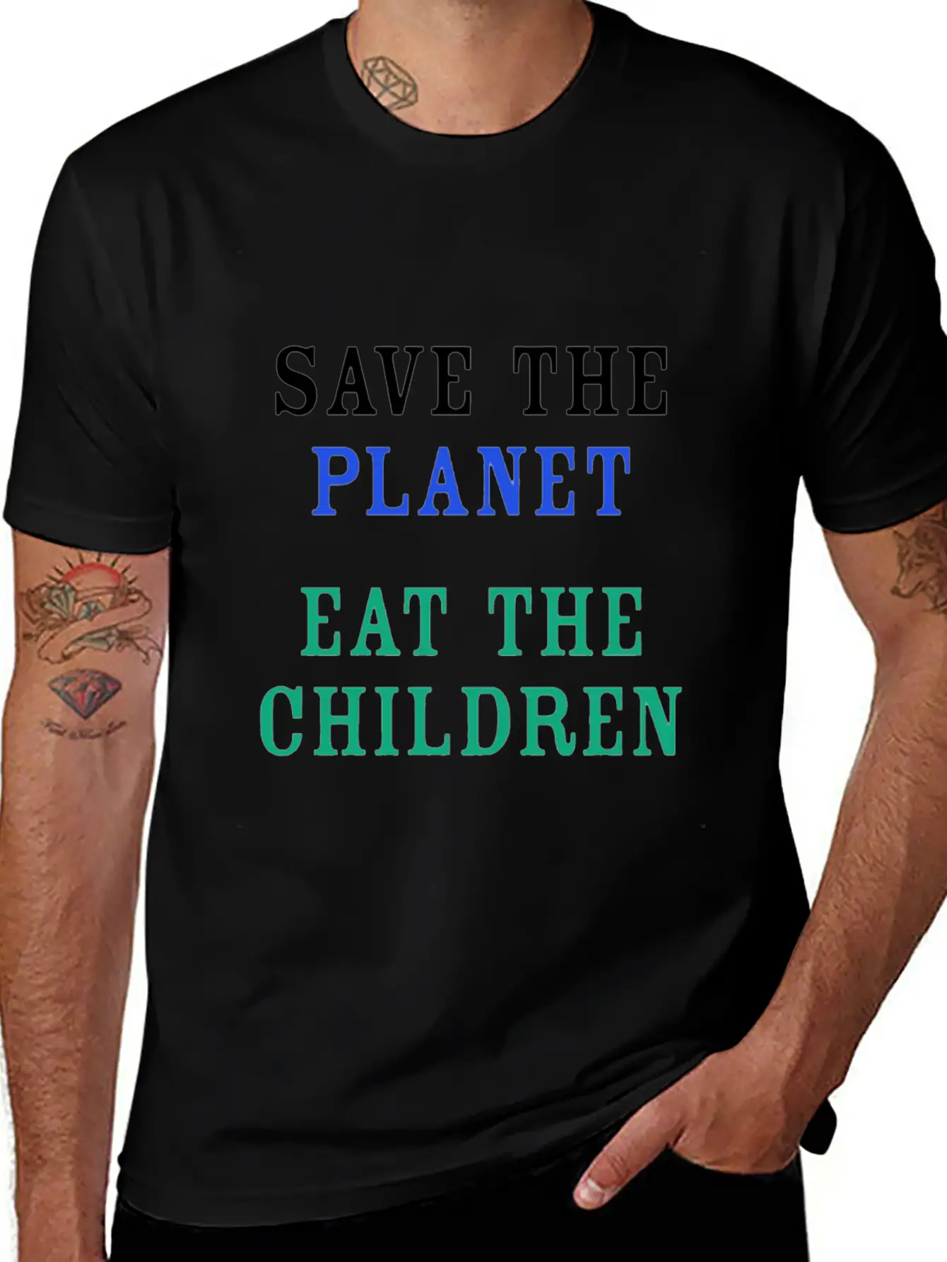 Save The Planet Eat The Children Unisex Short Sleeve Soft Cotton T-Shirt – Casual Everyday Wear