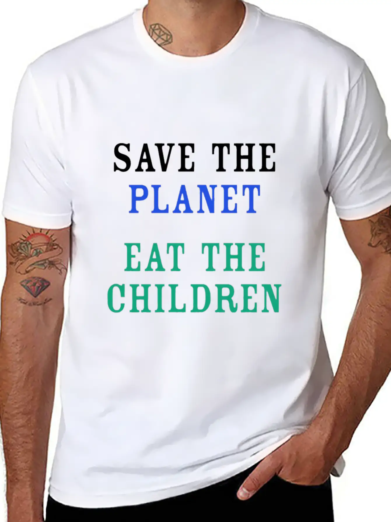 Save The Planet Eat The Children Unisex Short Sleeve Soft Cotton T-Shirt – Casual Everyday Wear