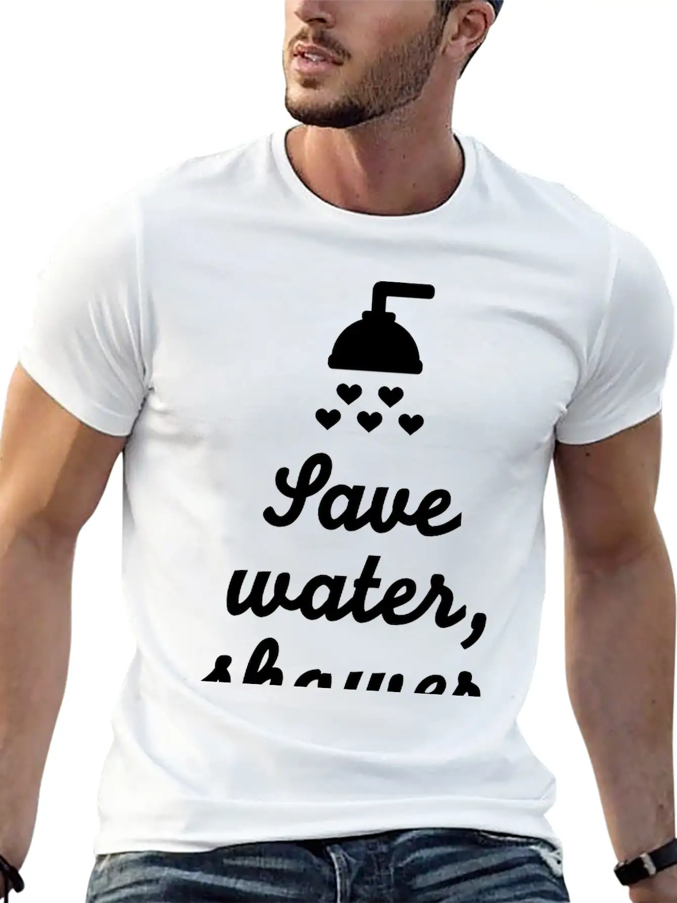 Save Water Shower Together Unisex Short Sleeve Soft Cotton T-Shirt – Casual Everyday Wear