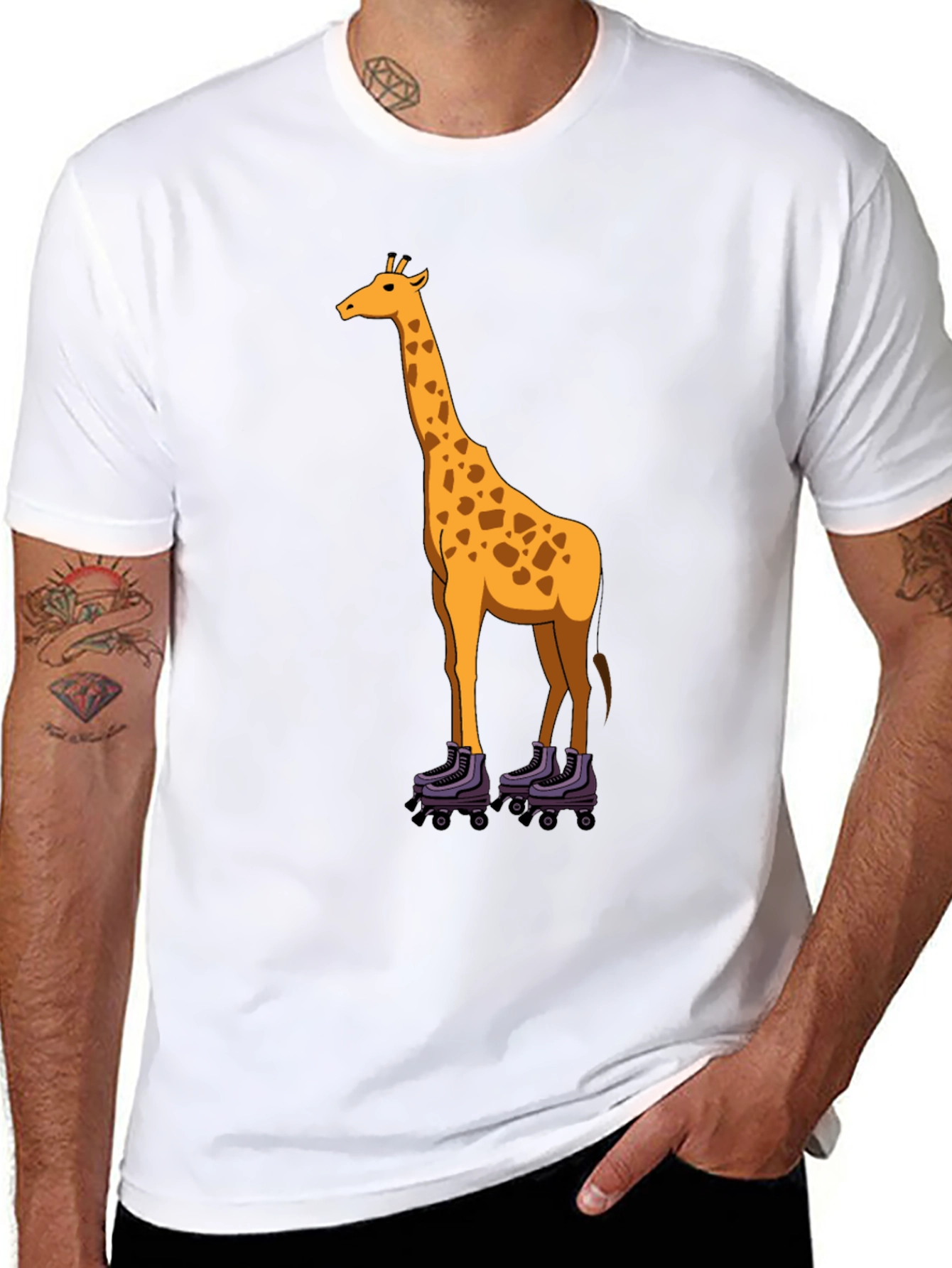 Giraffe on Roller Skates Graphic Tee - Black