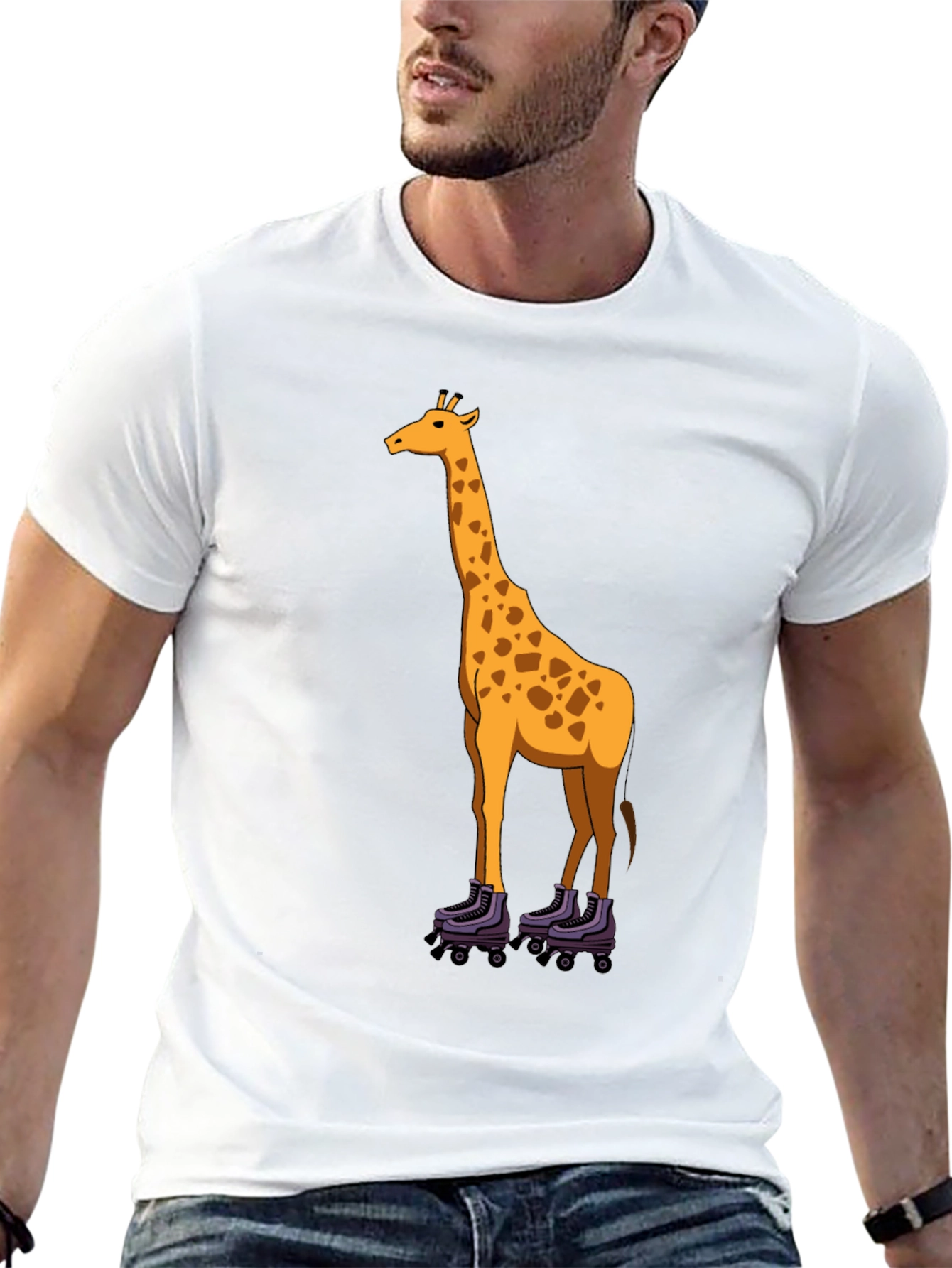 Giraffe on Roller Skates Graphic Tee - Black