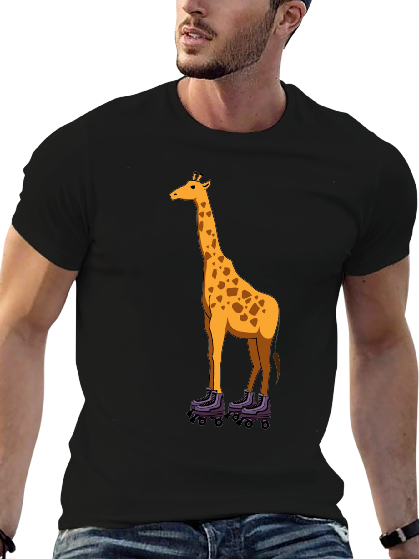 Giraffe on Roller Skates Graphic Tee - Black