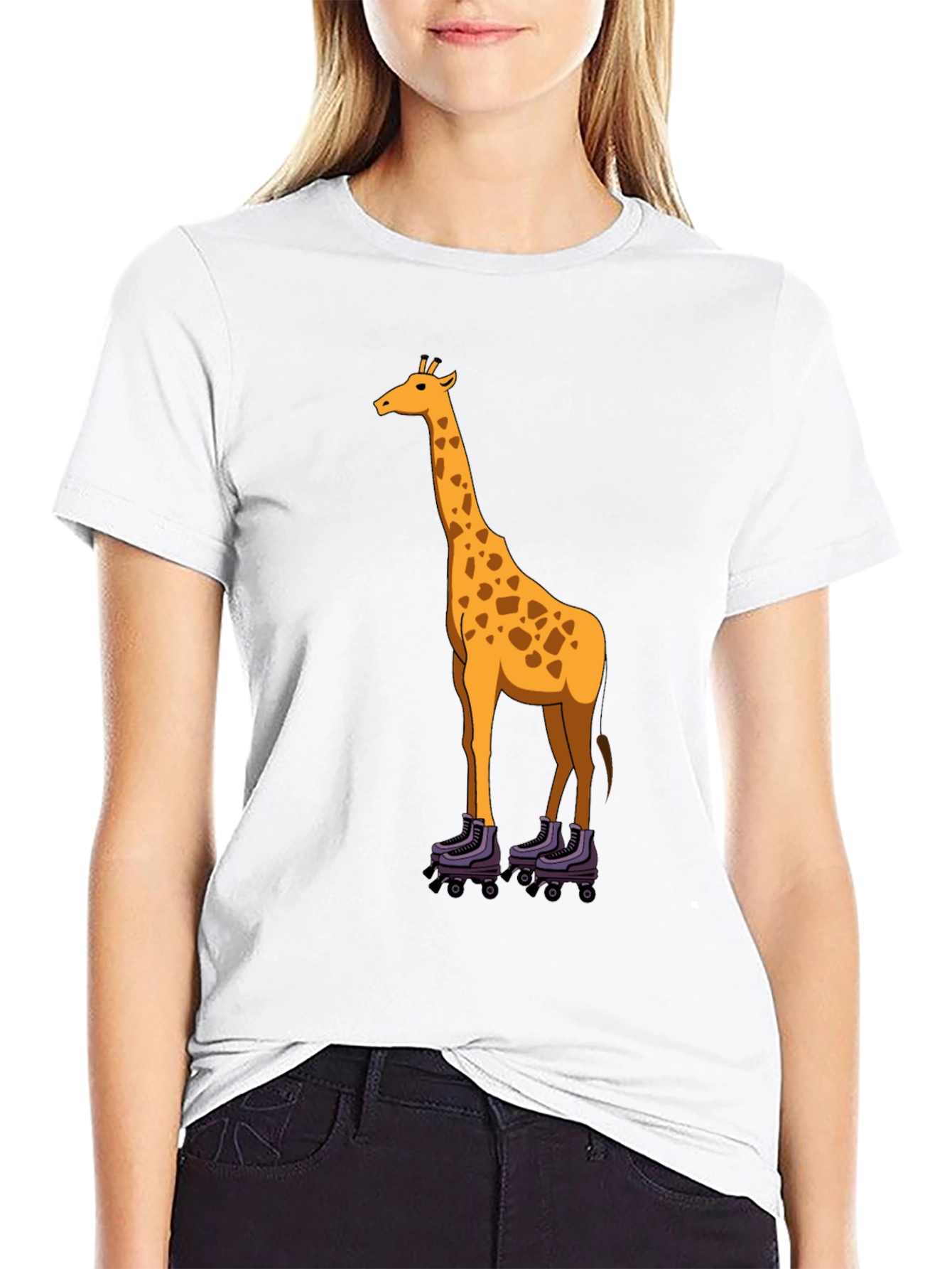 Giraffe on Roller Skates Graphic Tee - Black