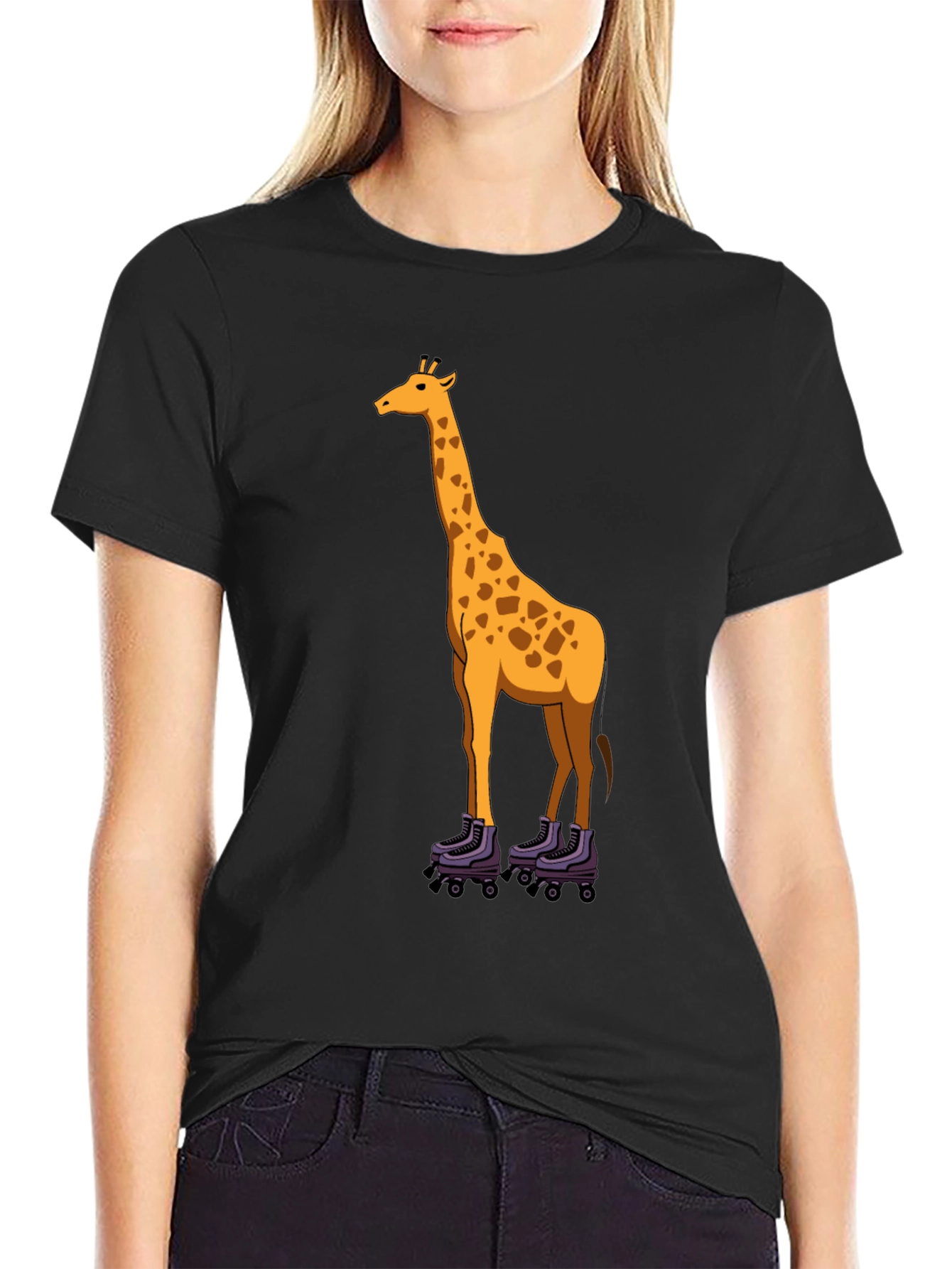 Giraffe on Roller Skates Graphic Tee - Black
