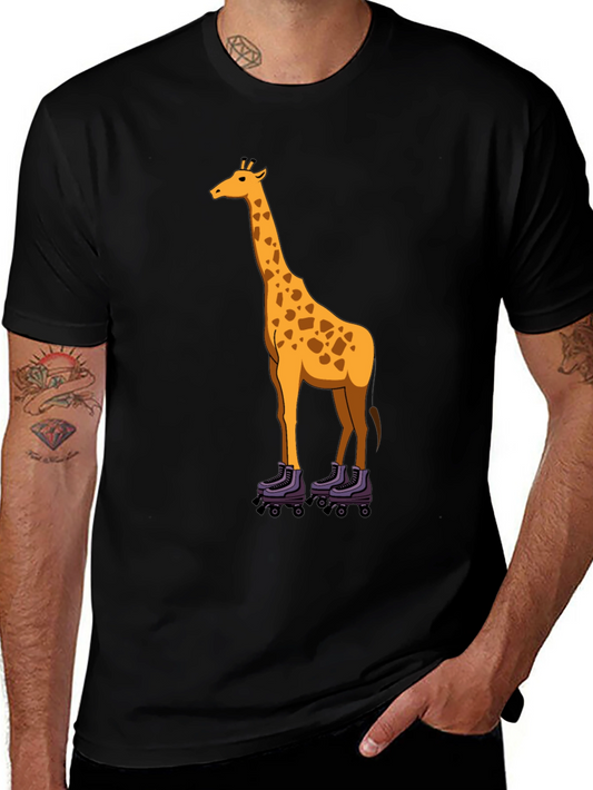 Giraffe on Roller Skates Graphic Tee - Black