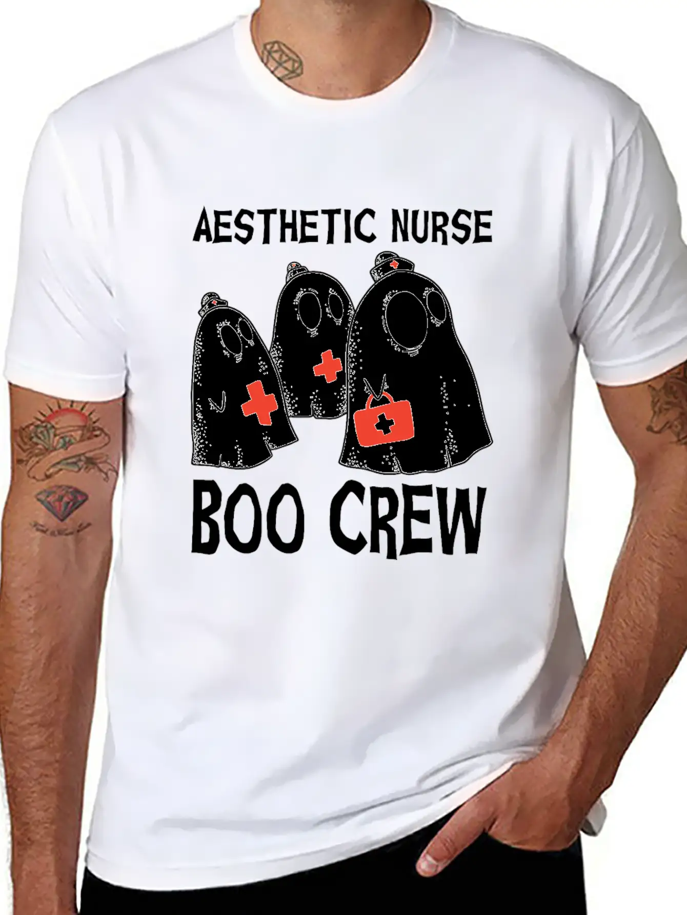 Scary Aesthetic Nurse Boo Crew Halloween Timeless Short Sleeve Tee – Comfy And Minimalist Design