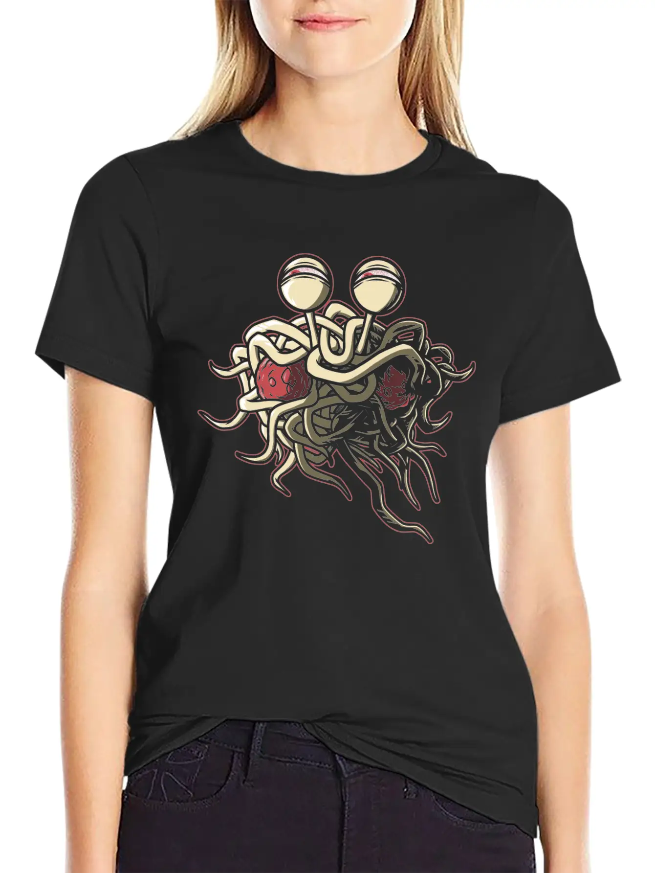 Scheming Flying Spaghetti Monster Unisex Short Sleeve Soft Cotton T-Shirt – Casual Everyday Wear
