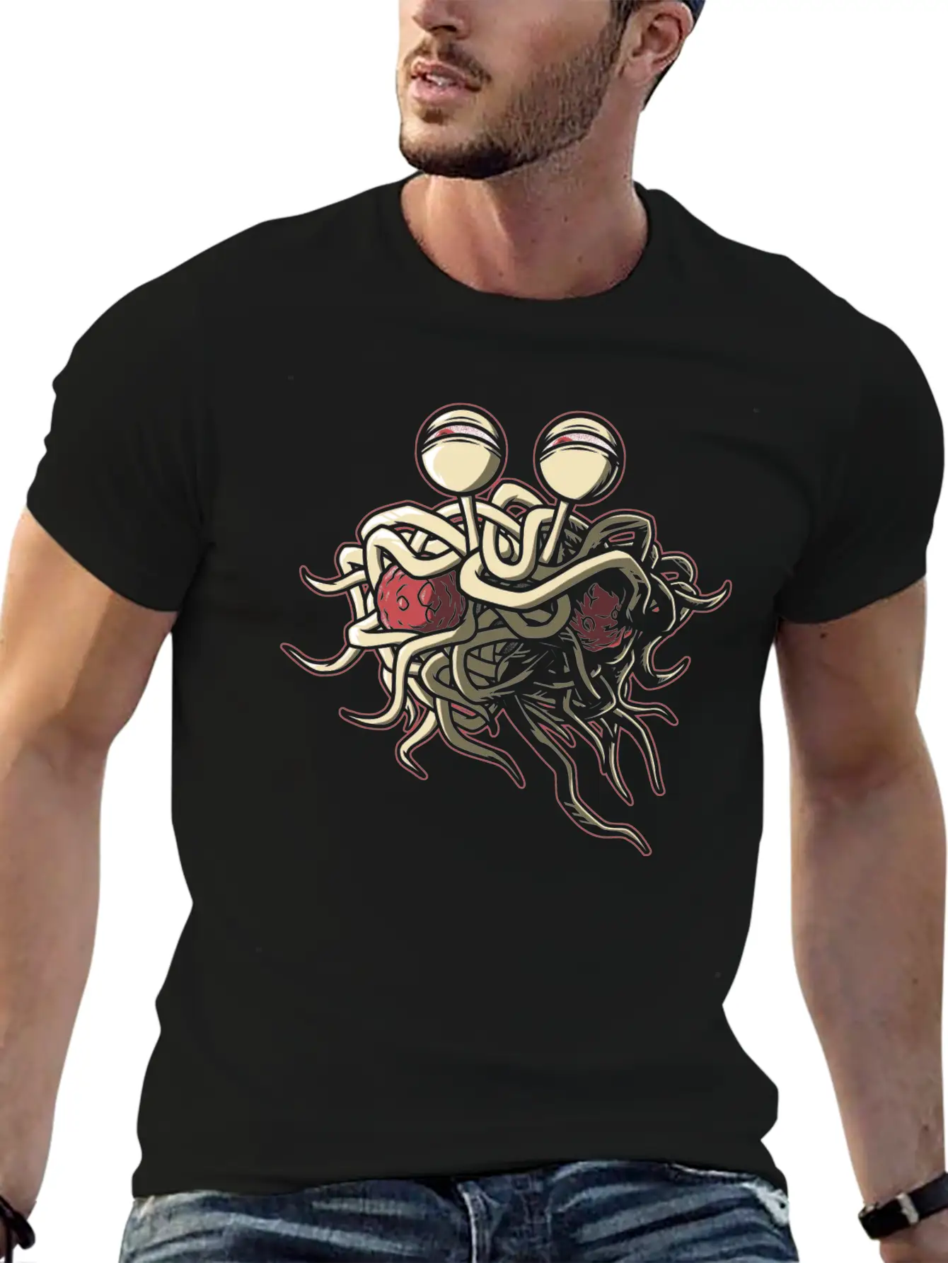 Scheming Flying Spaghetti Monster Unisex Short Sleeve Soft Cotton T-Shirt – Casual Everyday Wear