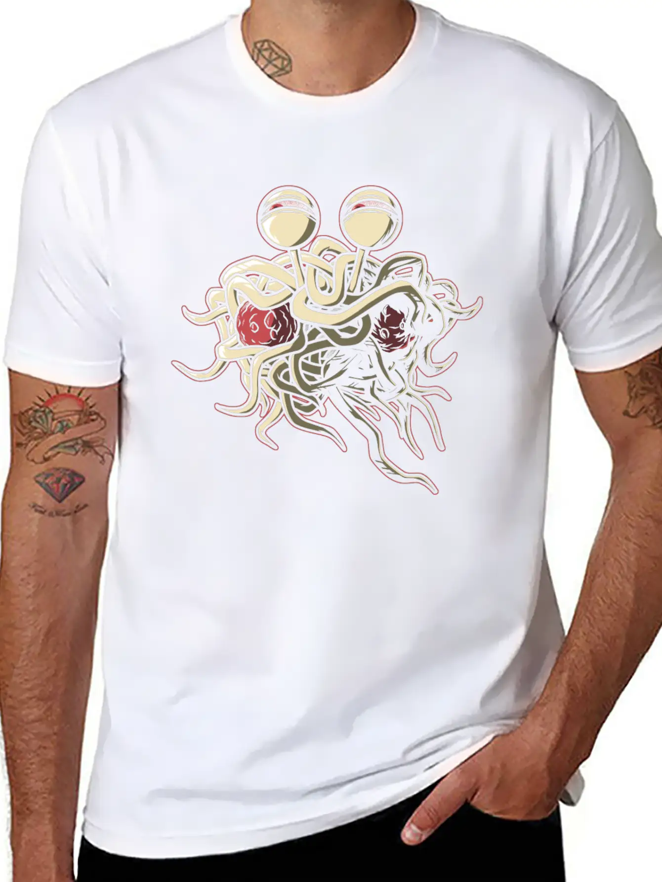 Scheming Flying Spaghetti Monster Unisex Short Sleeve Soft Cotton T-Shirt – Casual Everyday Wear
