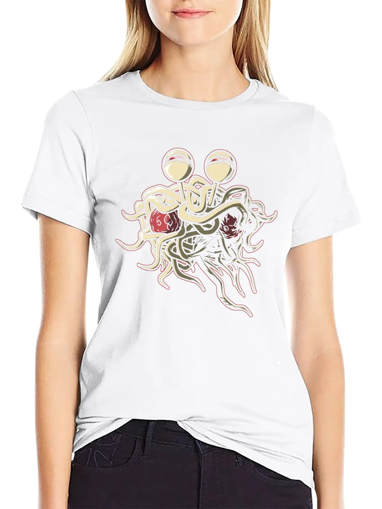 Scheming Flying Spaghetti Monster Unisex Short Sleeve Soft Cotton T-Shirt – Casual Everyday Wear