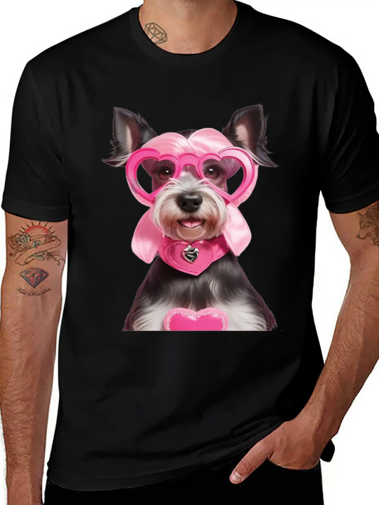 Schnauzer Wearing Pink & Silver Heart Comfortable Minimalist Graphic Tee – Summer Style Essential