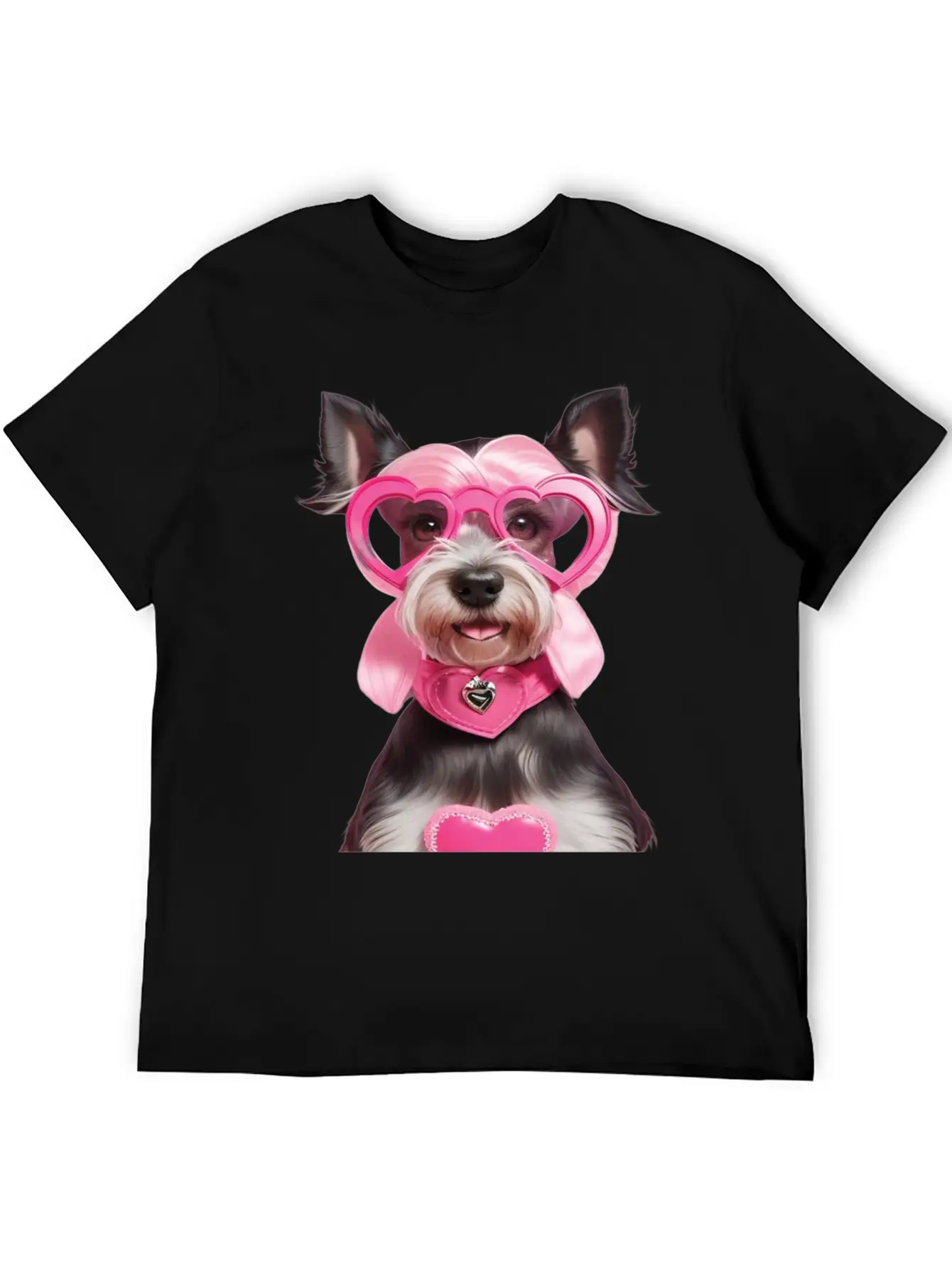 Schnauzer Wearing Pink & Silver Heart Comfortable Minimalist Graphic Tee – Summer Style Essential