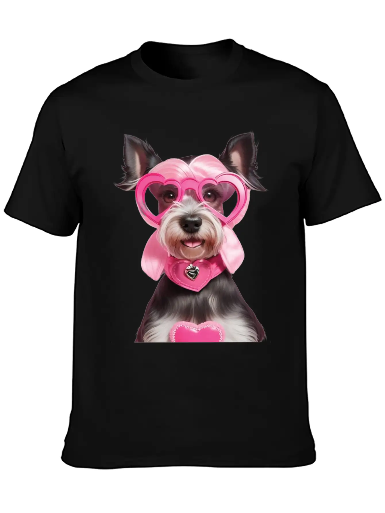 Schnauzer Wearing Pink & Silver Heart Comfortable Minimalist Graphic Tee – Summer Style Essential