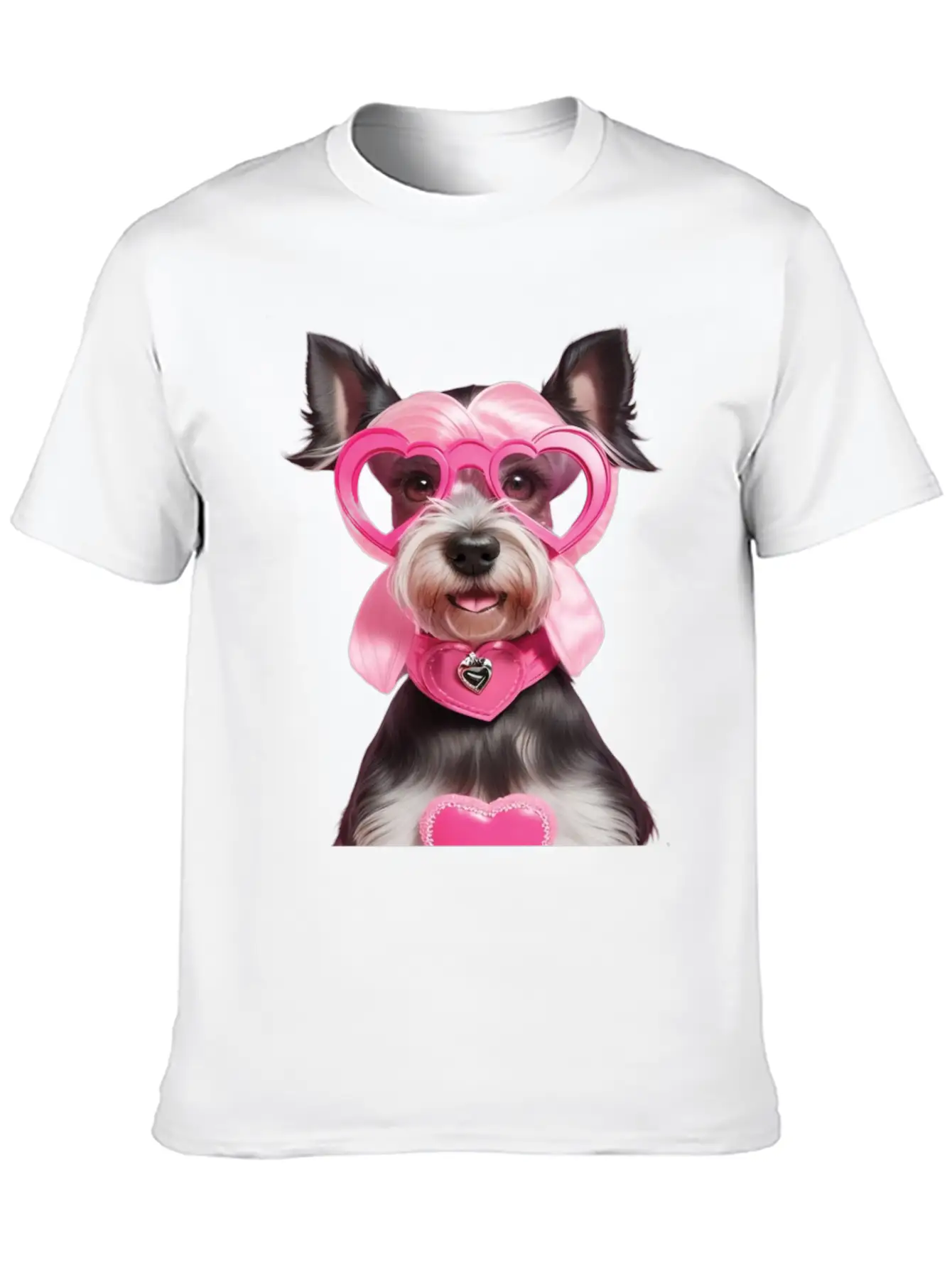 Schnauzer Wearing Pink & Silver Heart Comfortable Minimalist Graphic Tee – Summer Style Essential
