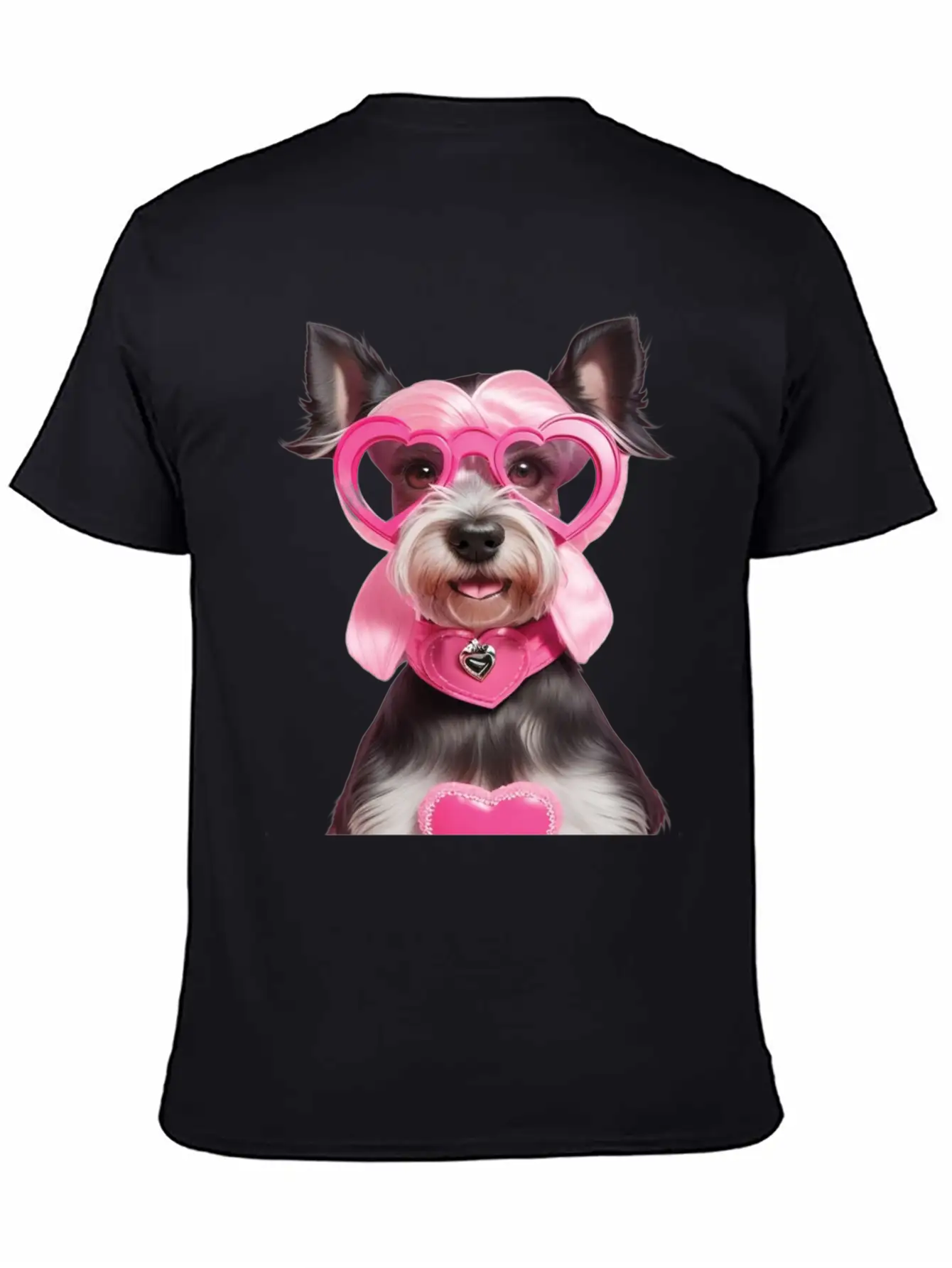 Schnauzer Wearing Pink & Silver Heart Comfortable Minimalist Graphic Tee – Summer Style Essential