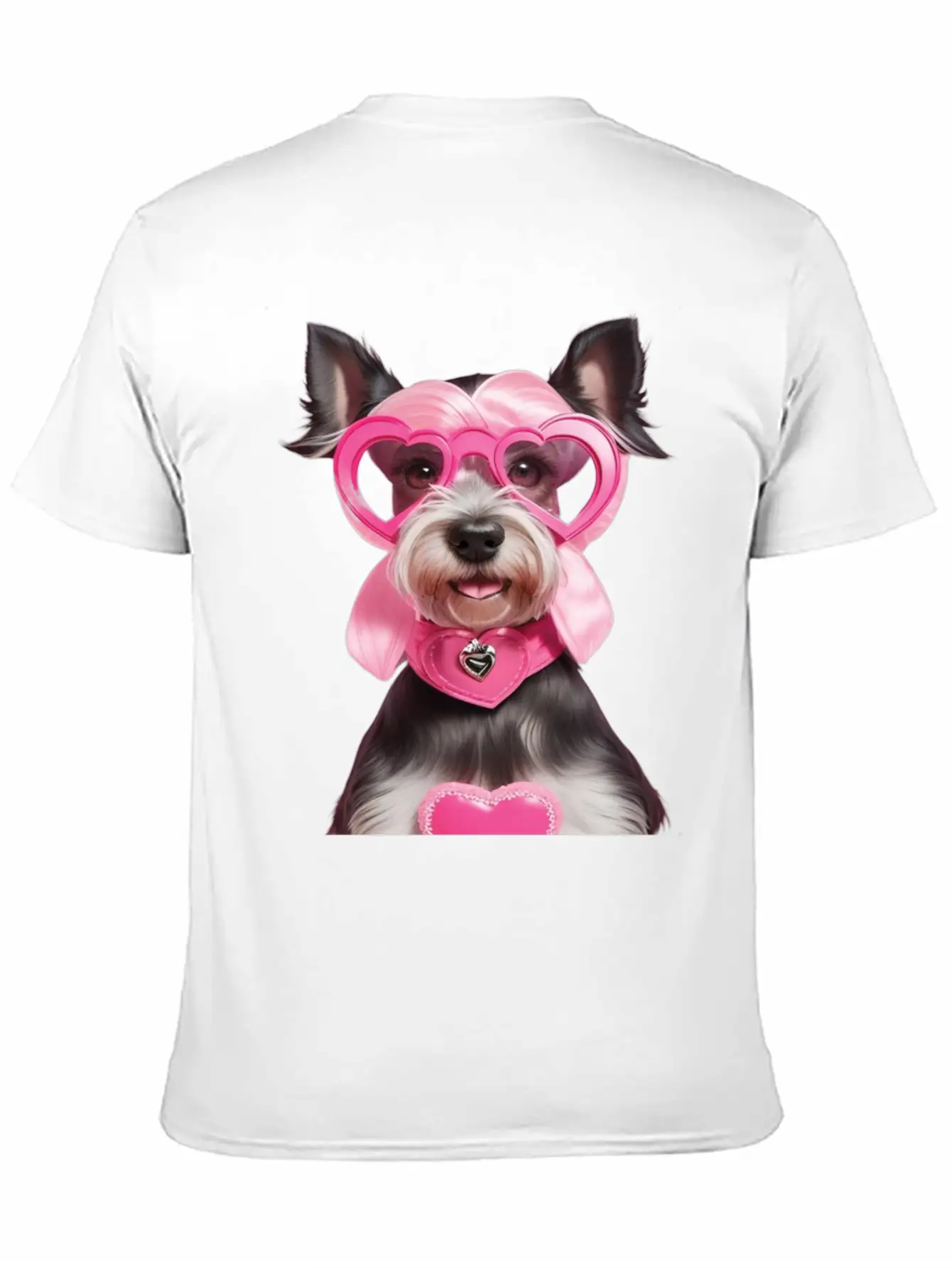 Schnauzer Wearing Pink & Silver Heart Comfortable Minimalist Graphic Tee – Summer Style Essential