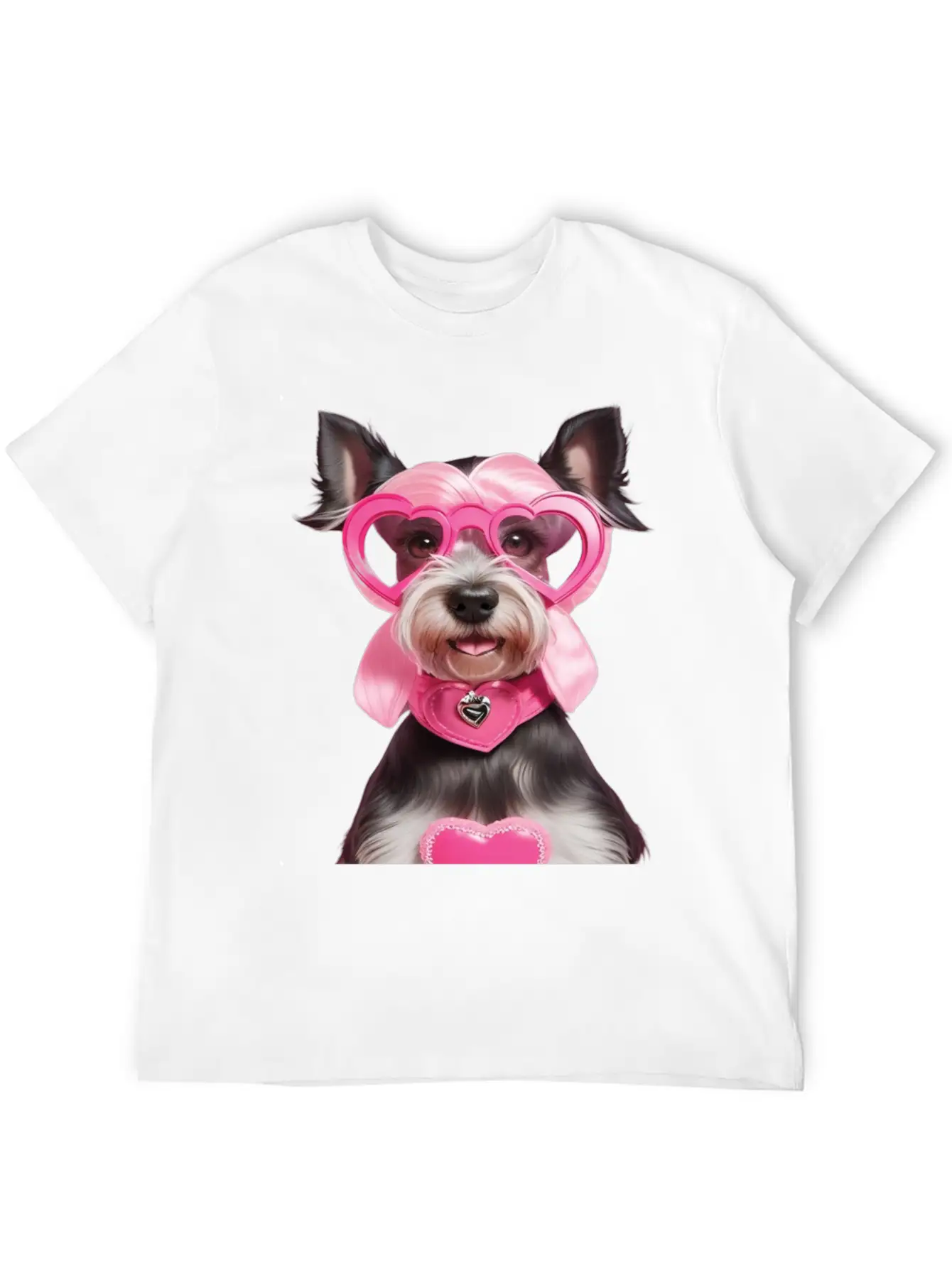 Schnauzer Wearing Pink & Silver Heart Comfortable Minimalist Graphic Tee – Summer Style Essential