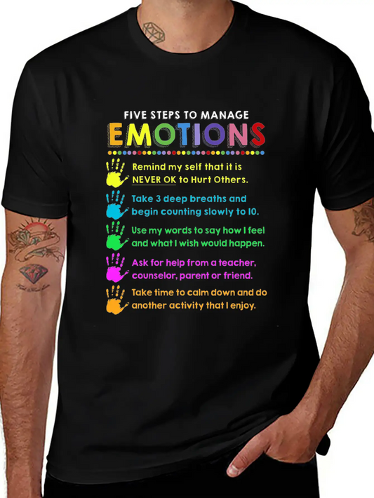 School Counselor 5 Steps Manage Emotion Funny Unisex Short Sleeve Soft Cotton T-Shirt – Casual Everyday Wear